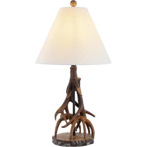 JONATHAN Y JYL8501A 26″ Rustic Faux Antler Table Lamp, Brown Resin Bedside Lamp for Living Room, Bedroom Nightstand, Farmhouse End Table Desk Lamp with White Linen Empire Shade, LED Bulb Included
