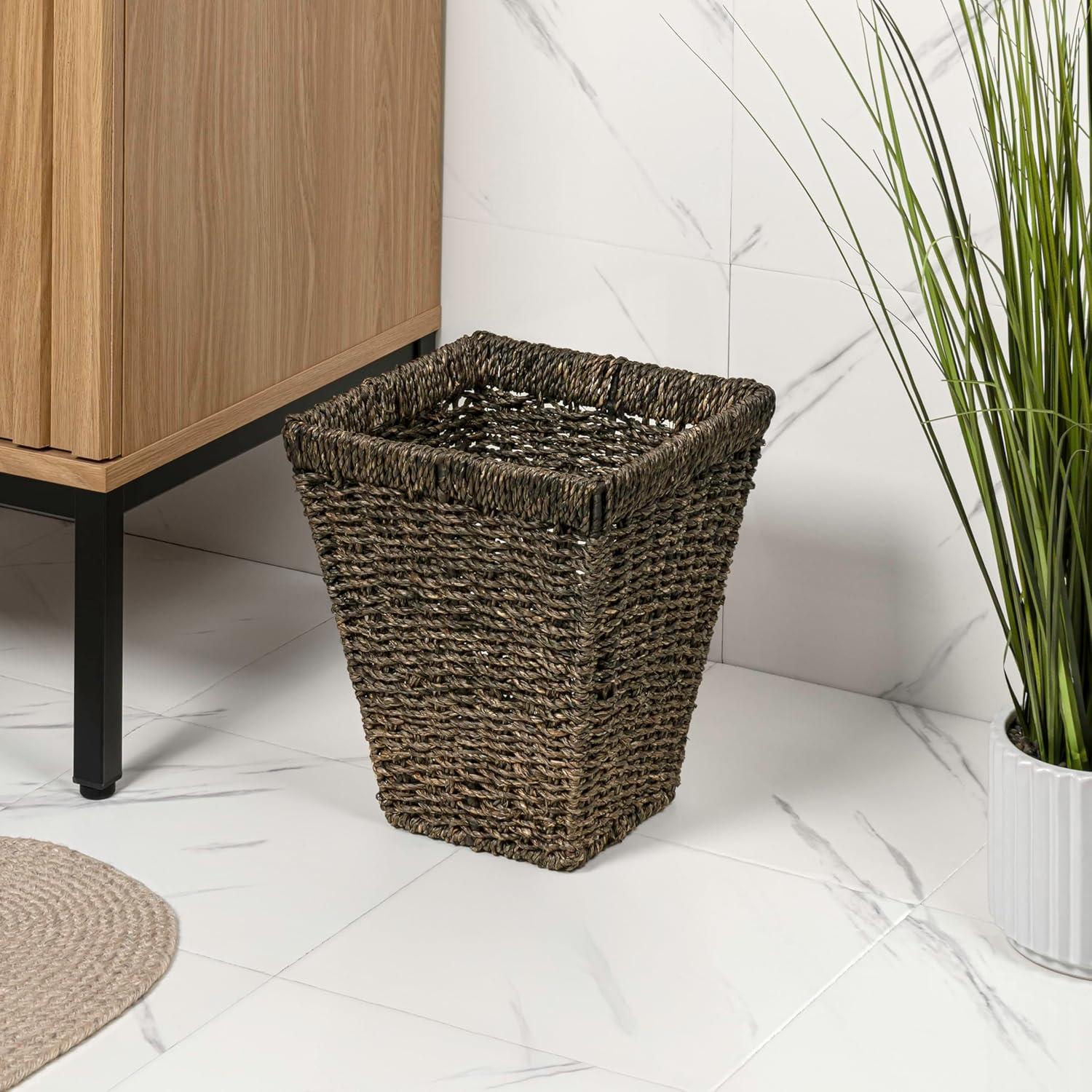 image:imagehappimess HPM1405ASET2 Alden Rustic Bohemian Handwoven Seagrass 23Gallon Tapered Square Wicker Watebasket Natural Set of 2Brown