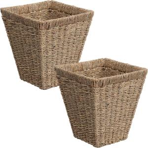 happimess HPM1405A-SET2 Alden Rustic Bohemian Handwoven Seagrass 2.3-Gallon Tapered Square Wicker Watebasket, Natural (Set of 2)(Natural)