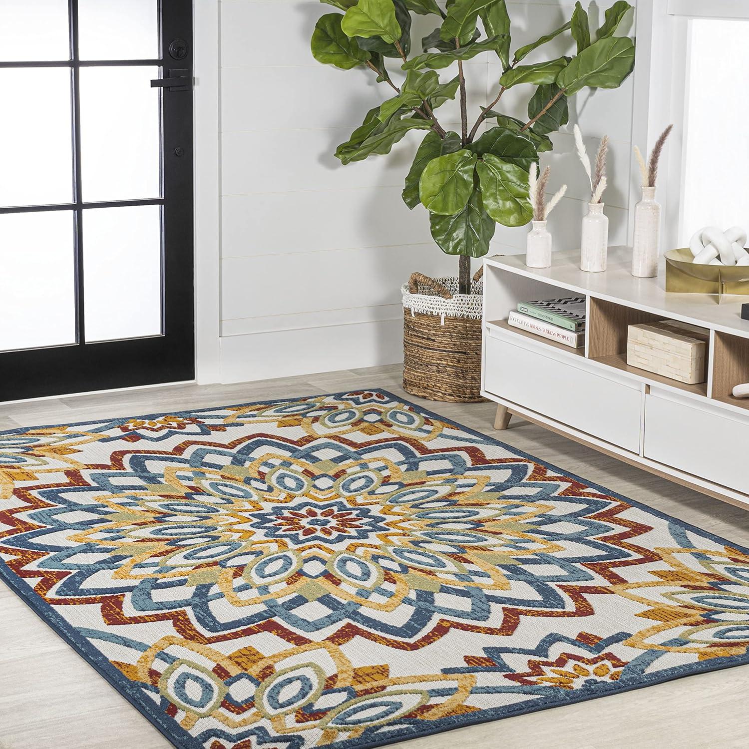 image:imageJONATHAN Y Abstract Bold Mandala Indoor Outdoor Area Rug 3X5 RedBlueYellow Flora HighLow for Backyard Patio Porch EasyCleaning High Traffic PetFriendly NonShedding AMC112A33 x 5 Rectangular