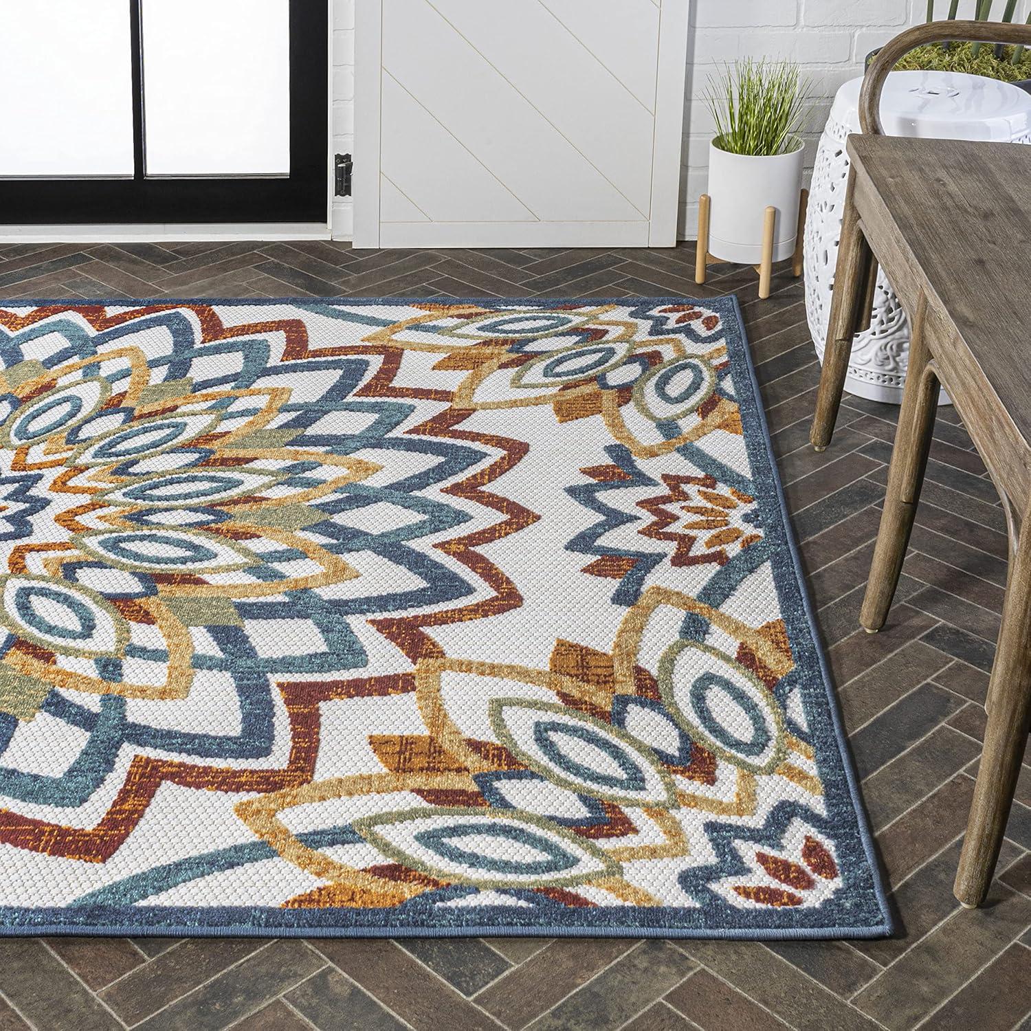 image:imageJONATHAN Y Abstract Bold Mandala Indoor Outdoor Area Rug 3X5 RedBlueYellow Flora HighLow for Backyard Patio Porch EasyCleaning High Traffic PetFriendly NonShedding AMC112A353 x 77 Rectangular