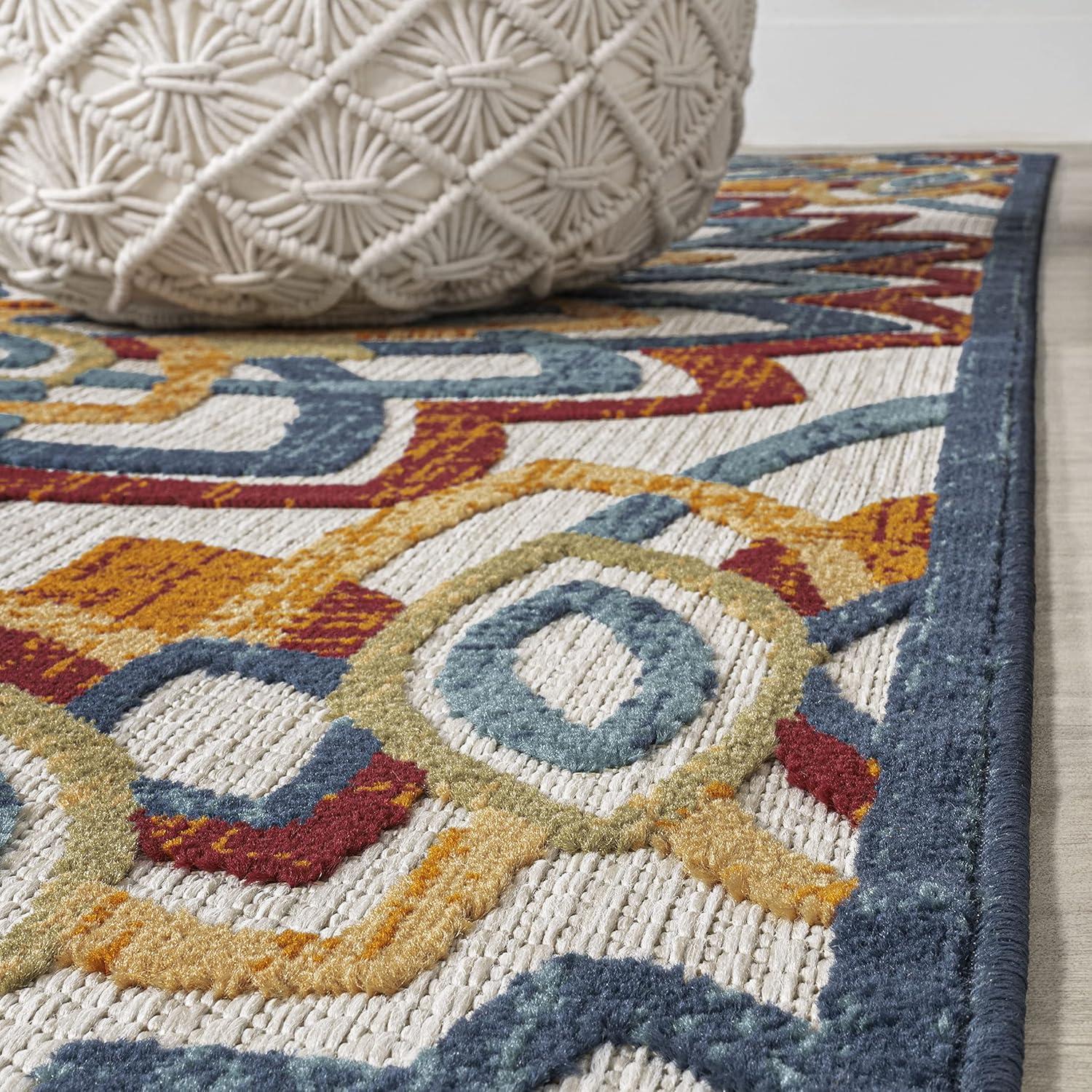 image:imageJONATHAN Y Abstract Bold Mandala Indoor Outdoor Area Rug 3X5 RedBlueYellow Flora HighLow for Backyard Patio Porch EasyCleaning High Traffic PetFriendly NonShedding AMC112A33 x 5 Rectangular