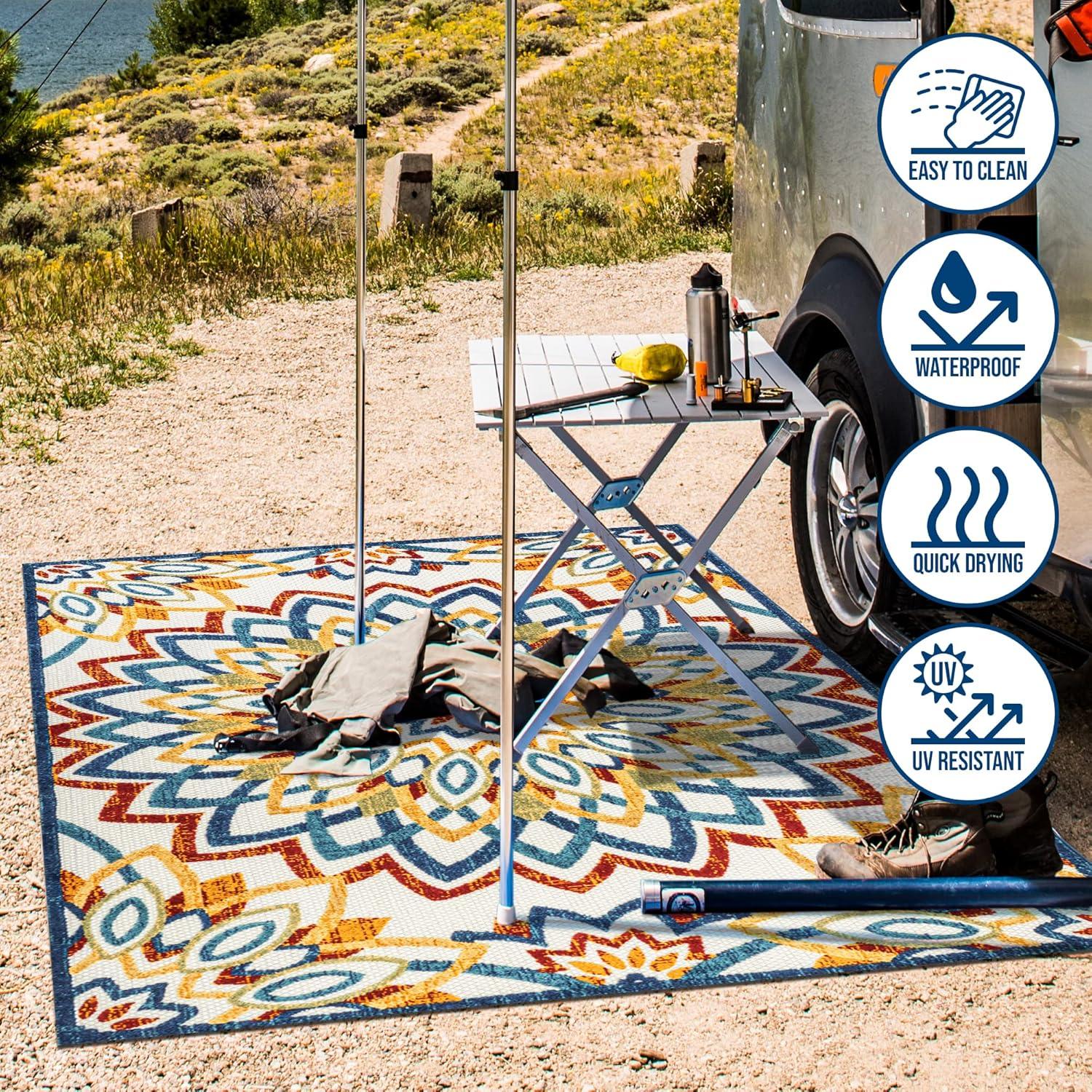 image:imageJONATHAN Y Abstract Bold Mandala Indoor Outdoor Area Rug 3X5 RedBlueYellow Flora HighLow for Backyard Patio Porch EasyCleaning High Traffic PetFriendly NonShedding AMC112A353 x 77 Rectangular