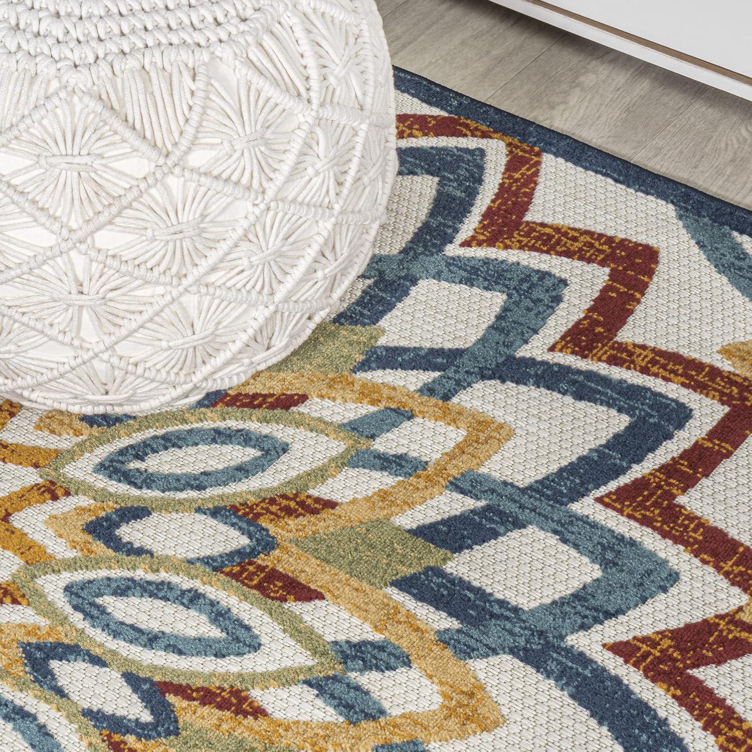 image:imageJONATHAN Y Abstract Bold Mandala Indoor Outdoor Area Rug 3X5 RedBlueYellow Flora HighLow for Backyard Patio Porch EasyCleaning High Traffic PetFriendly NonShedding AMC112A353 x 77 Rectangular
