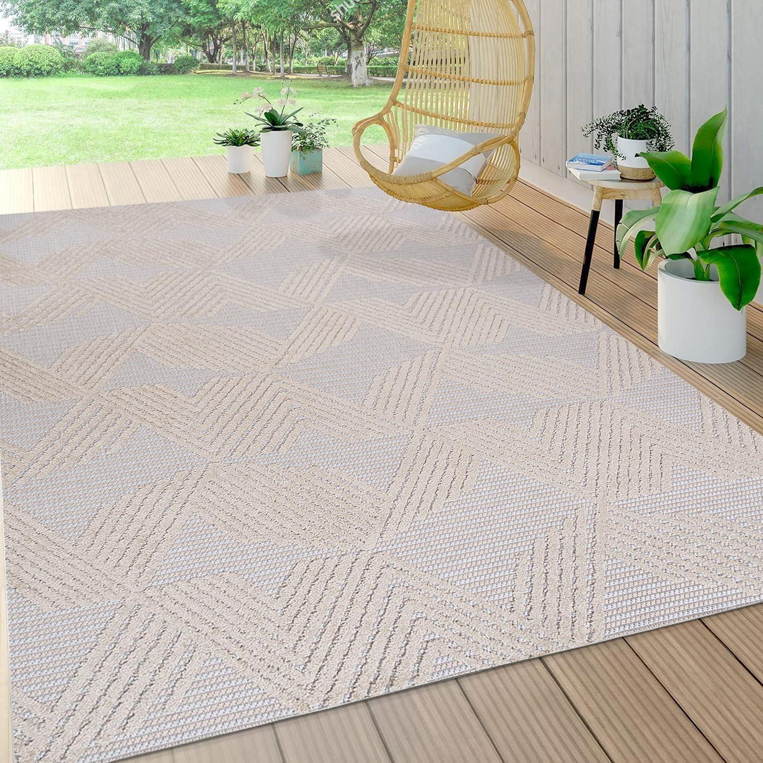 image:imageJONATHAN Y Art Deco Geometric Indoor Outdoor Runner Rug 2X8 Beige Jazz HighLow Pile for Backyard Patio Porch EasyCleaning High Traffic PetFriendly NonShedding SBH106B28Beige