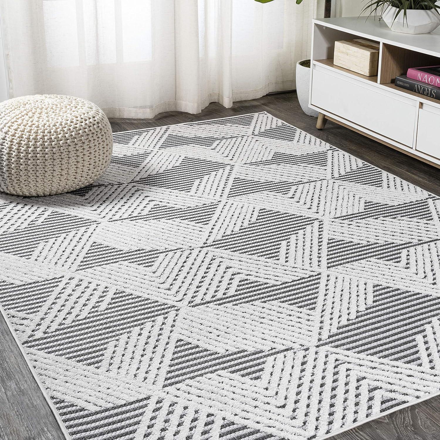 image:imageJONATHAN Y Art Deco Geometric Indoor Outdoor Runner Rug 2X8 Beige Jazz HighLow Pile for Backyard Patio Porch EasyCleaning High Traffic PetFriendly NonShedding SBH106B28BlackIvory