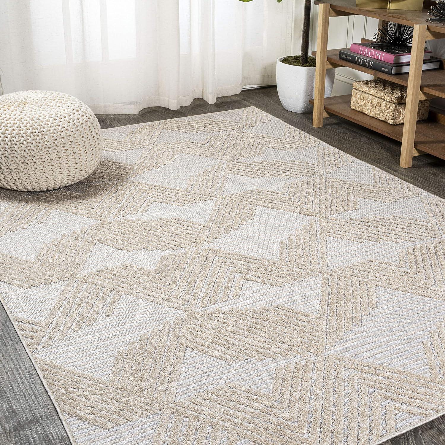 image:imageJONATHAN Y Art Deco Geometric Indoor Outdoor Runner Rug 2X8 Beige Jazz HighLow Pile for Backyard Patio Porch EasyCleaning High Traffic PetFriendly NonShedding SBH106B28Beige