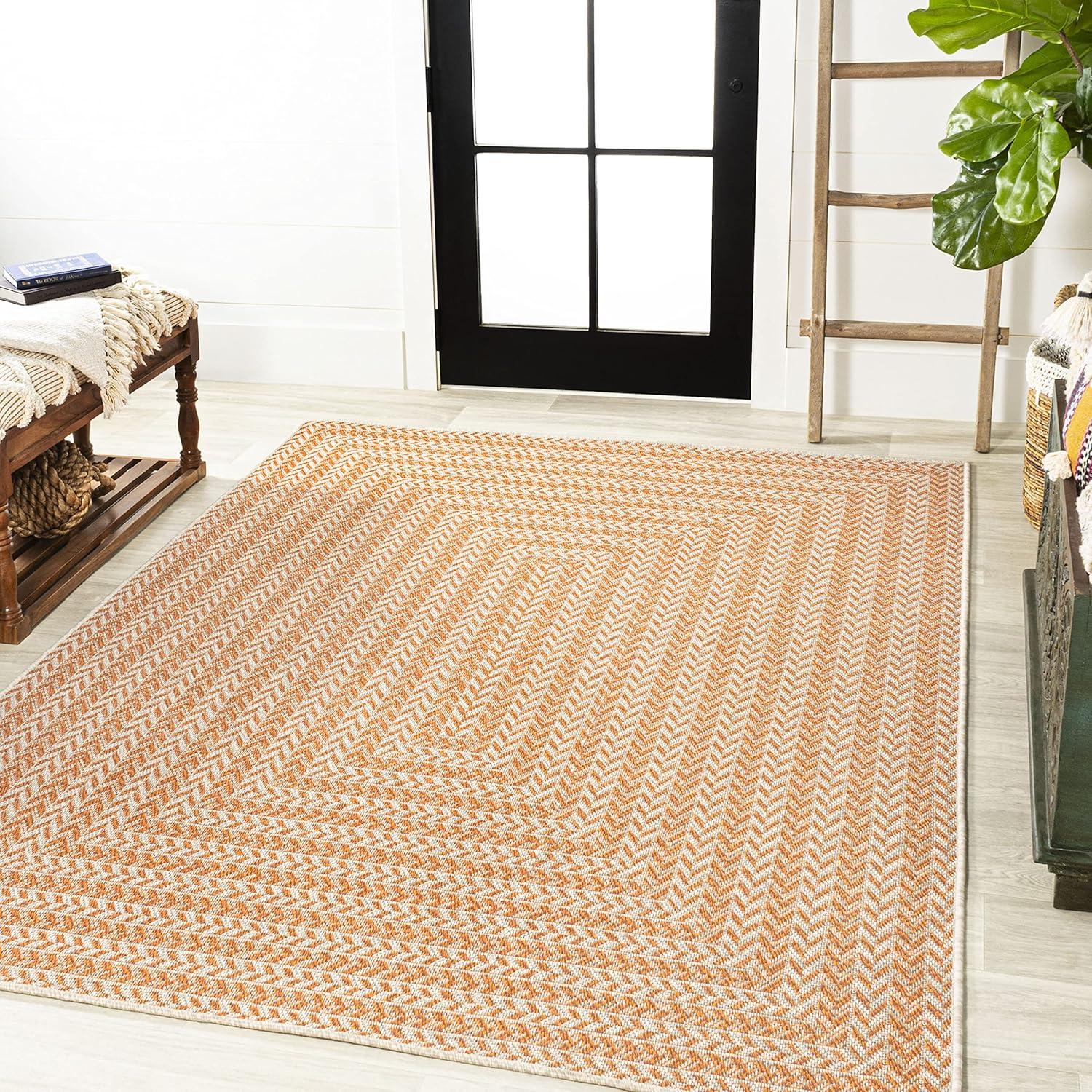 image:imageJONATHAN Y Concentric Squares Indoor Outdoor Area Rug 3X5 BlackLight Gray Chevron Modern for Backyard Patio Porch EasyCleaning High Traffic PetFriendly NonShedding SMB206B3OrangeCream