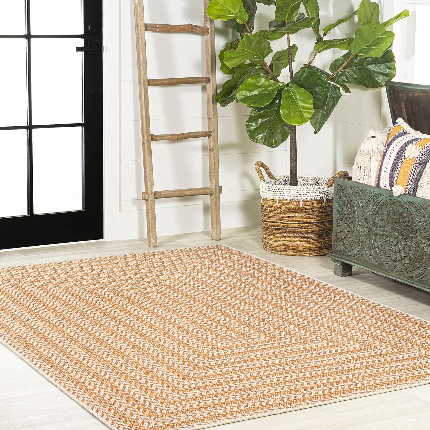 image:imageJONATHAN Y Concentric Squares Indoor Outdoor Area Rug 3X5 BlackLight Gray Chevron Modern for Backyard Patio Porch EasyCleaning High Traffic PetFriendly NonShedding SMB206B3OrangeCream