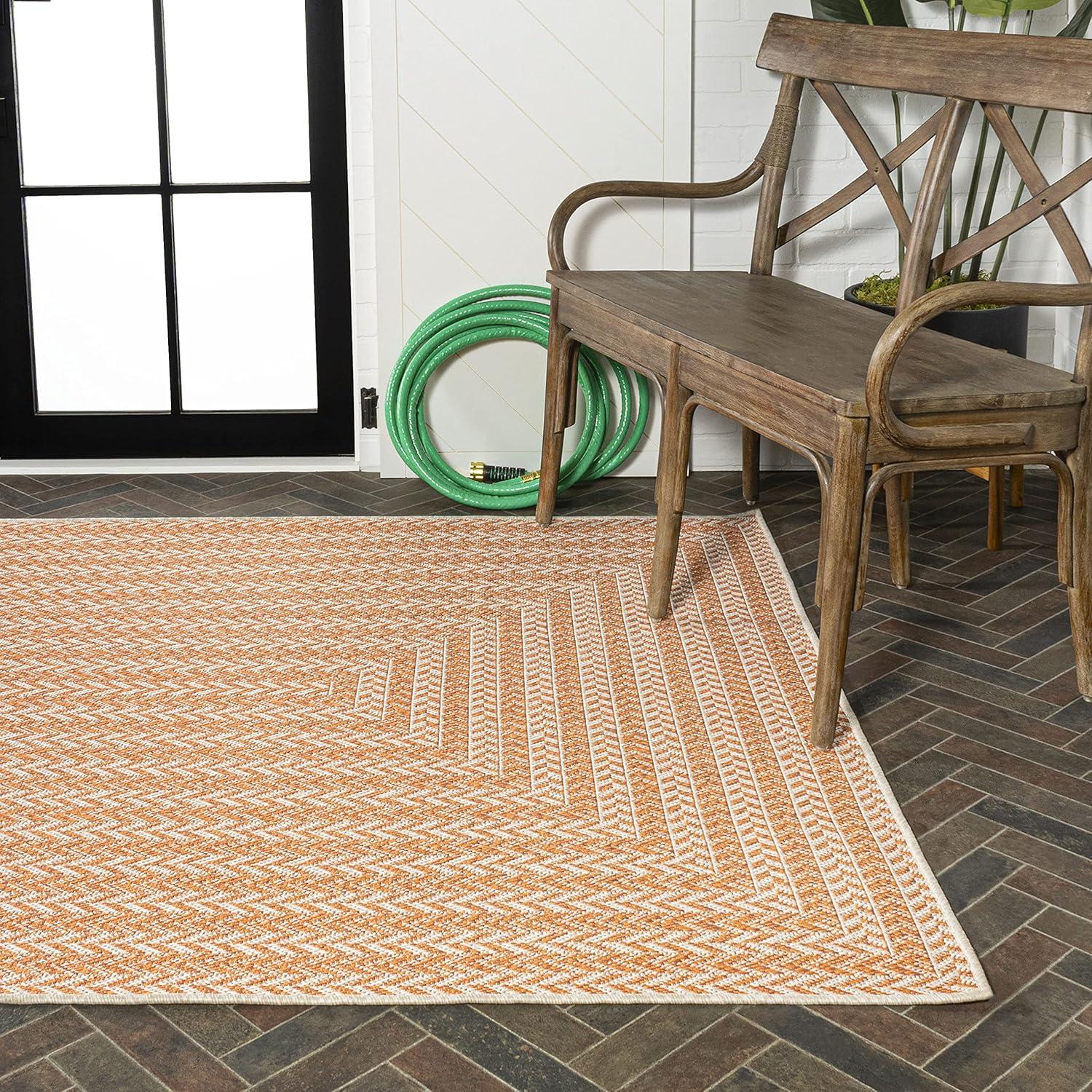 image:imageJONATHAN Y Concentric Squares Indoor Outdoor Area Rug 3X5 BlackLight Gray Chevron Modern for Backyard Patio Porch EasyCleaning High Traffic PetFriendly NonShedding SMB206B3OrangeCream