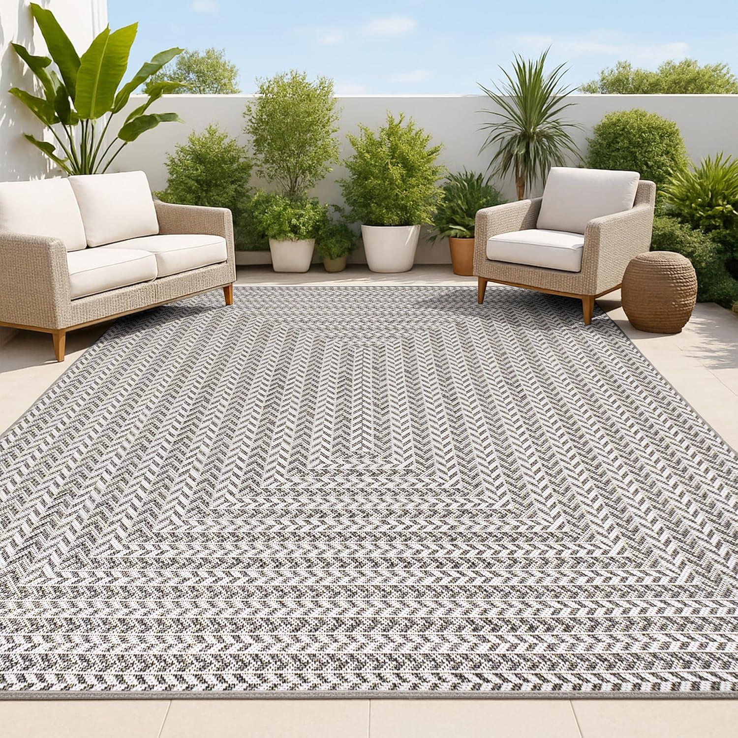 image:imageJONATHAN Y Concentric Squares Indoor Outdoor Area Rug 3X5 BlackLight Gray Chevron Modern for Backyard Patio Porch EasyCleaning High Traffic PetFriendly NonShedding SMB206B3BlackLight Gray