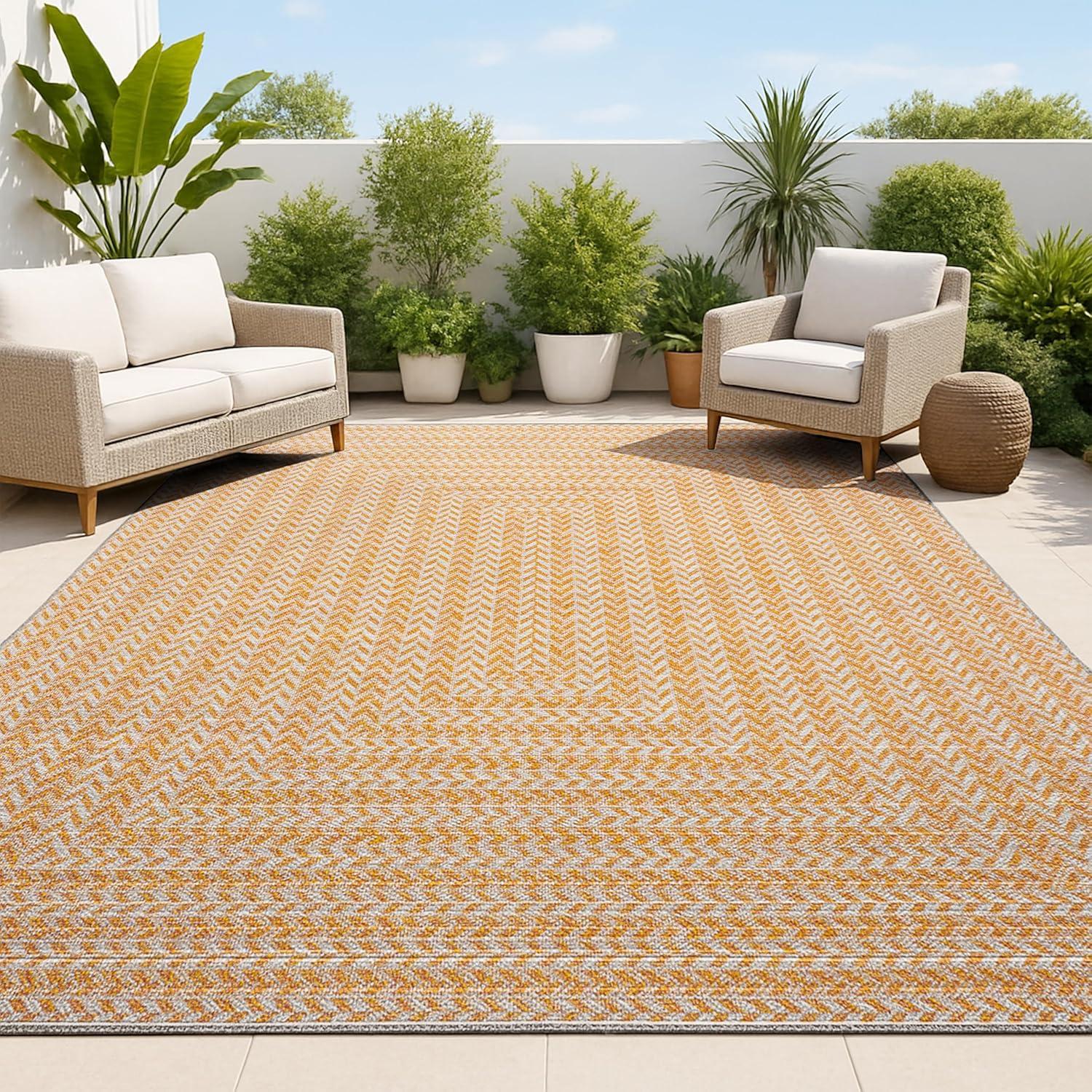 image:imageJONATHAN Y Concentric Squares Indoor Outdoor Area Rug 3X5 BlackLight Gray Chevron Modern for Backyard Patio Porch EasyCleaning High Traffic PetFriendly NonShedding SMB206B3OrangeCream