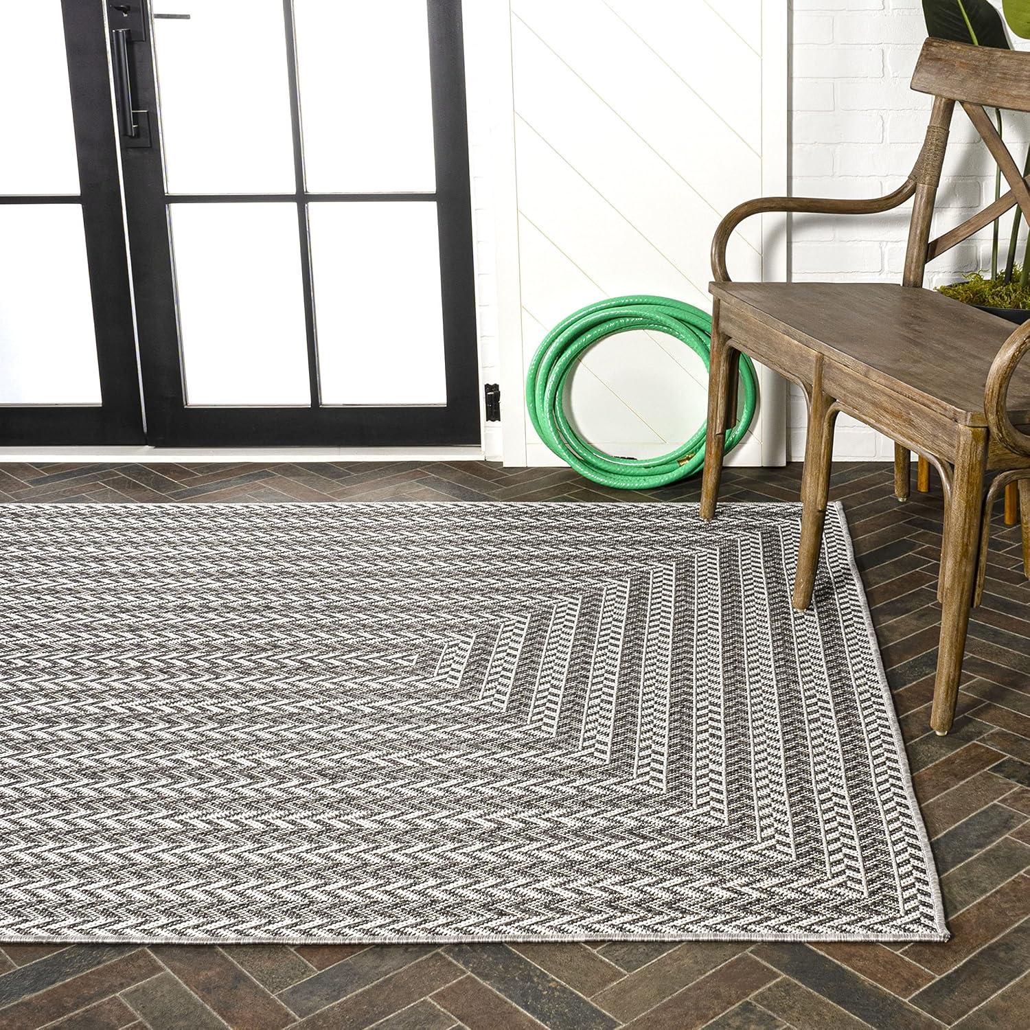 image:imageJONATHAN Y Concentric Squares Indoor Outdoor Area Rug 3X5 BlackLight Gray Chevron Modern for Backyard Patio Porch EasyCleaning High Traffic PetFriendly NonShedding SMB206B3BlackLight Gray