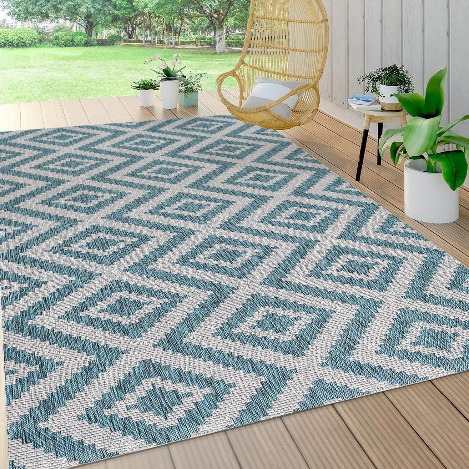 image:imageJONATHAN Y Diamond Tribal Indoor Outdoor Area Rug 3X5 GreenCream Sintra for Backyard Patio Porch EasyCleaning High Traffic PetFriendly NonShedding SMB116B3BlueGray