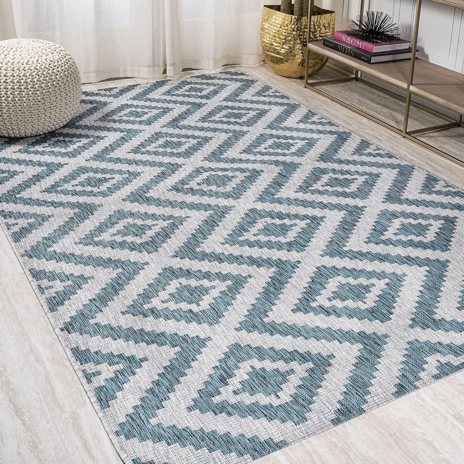 image:imageJONATHAN Y Diamond Tribal Indoor Outdoor Area Rug 3X5 GreenCream Sintra for Backyard Patio Porch EasyCleaning High Traffic PetFriendly NonShedding SMB116B3BlueGray