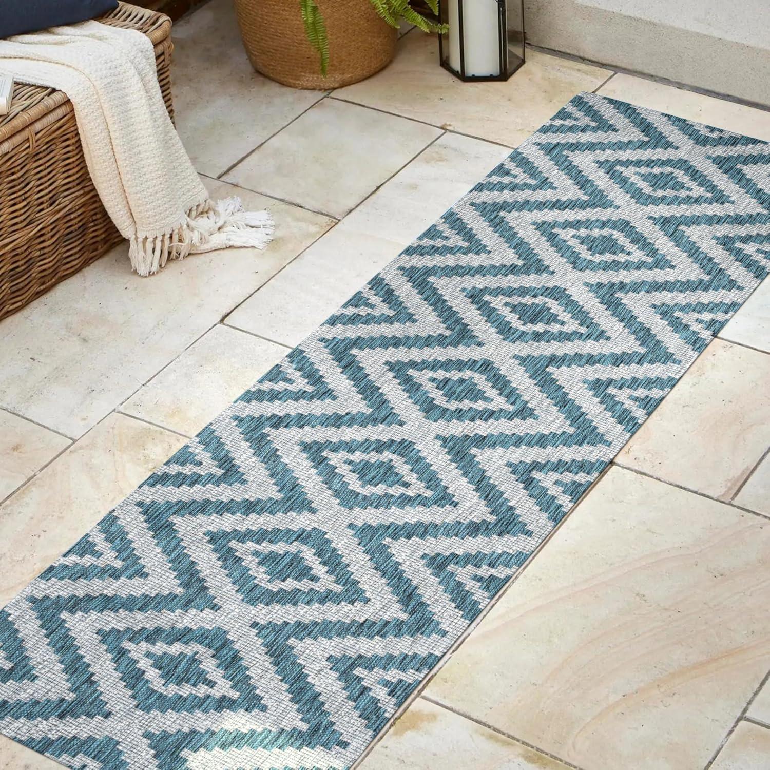 image:imageJONATHAN Y Diamond Tribal Indoor Outdoor Area Rug 3X5 GreenCream Sintra for Backyard Patio Porch EasyCleaning High Traffic PetFriendly NonShedding SMB116B3BlueGray