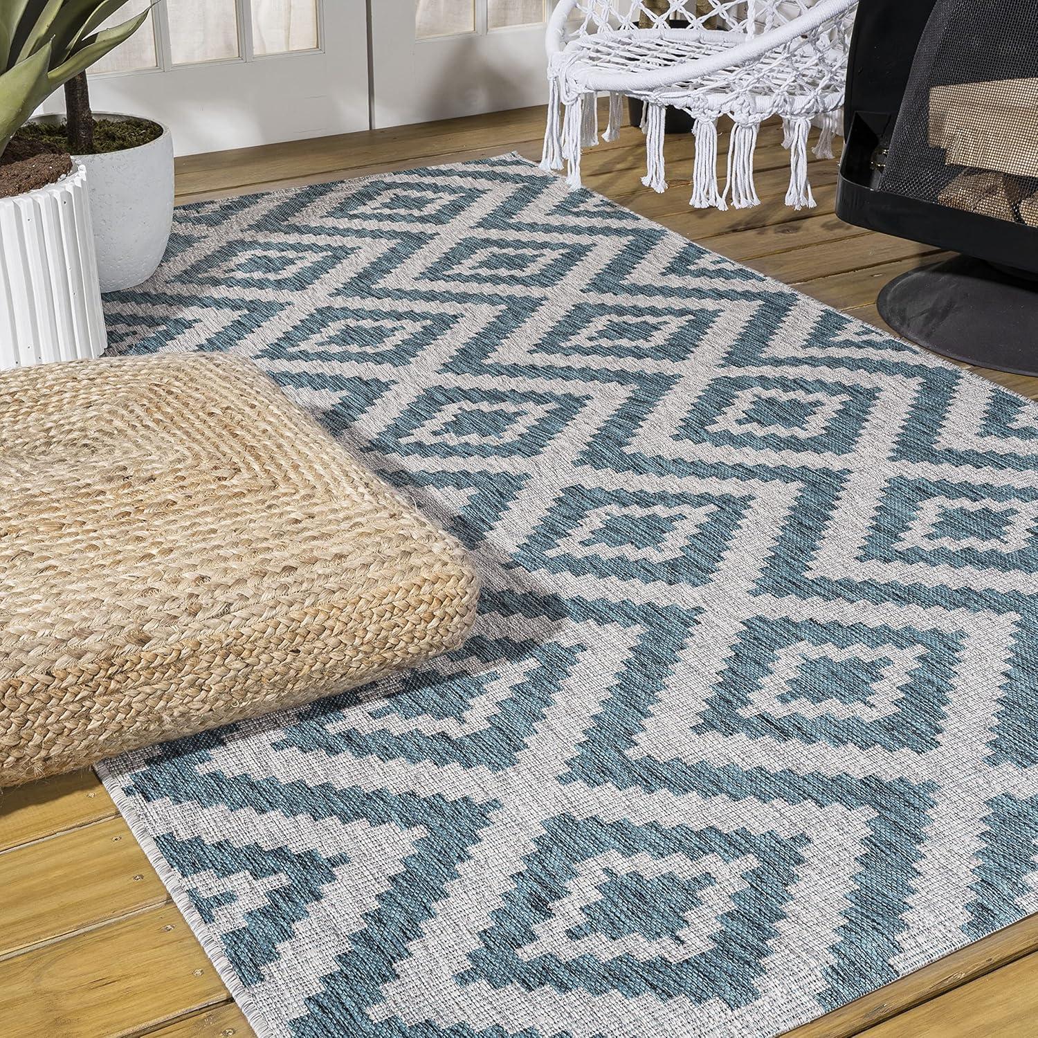 image:imageJONATHAN Y Diamond Tribal Indoor Outdoor Area Rug 3X5 GreenCream Sintra for Backyard Patio Porch EasyCleaning High Traffic PetFriendly NonShedding SMB116B3BlueGray
