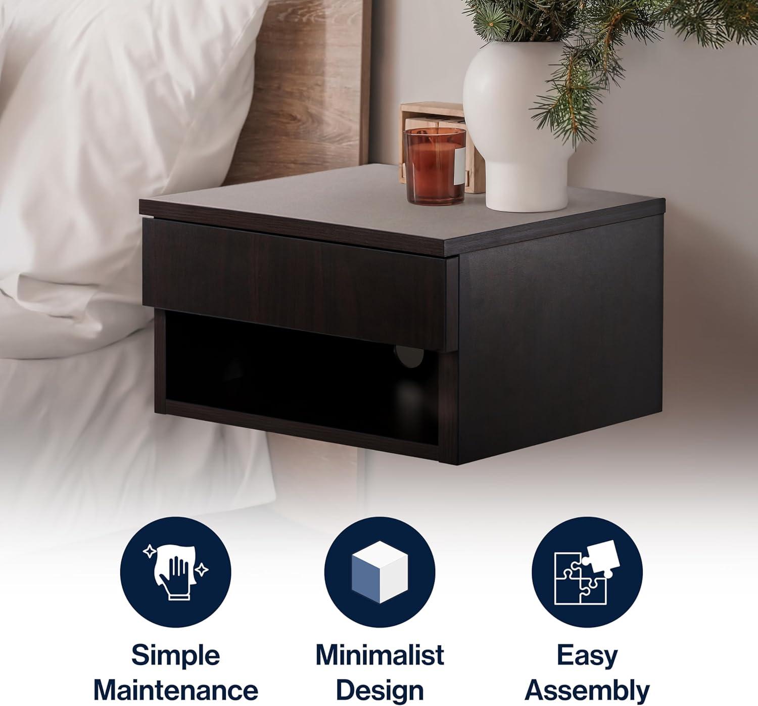 image:imageJONATHAN Y Ettore 1571 MidCentury Modern Floating Wall Mounted Nightstand with SoftClose Drawer and Cable Hole Dark Brown Set of 2 NST2002ASET2Black
