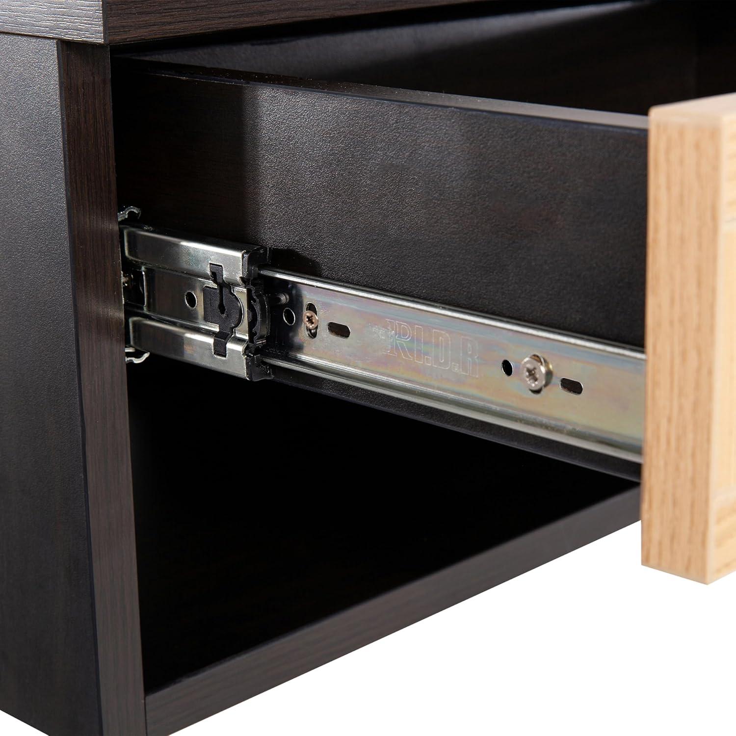 image:imageJONATHAN Y Ettore 1571 MidCentury Modern Floating Wall Mounted Nightstand with SoftClose Drawer and Cable Hole Dark Brown Set of 2 NST2002ASET2BlackLight Oak