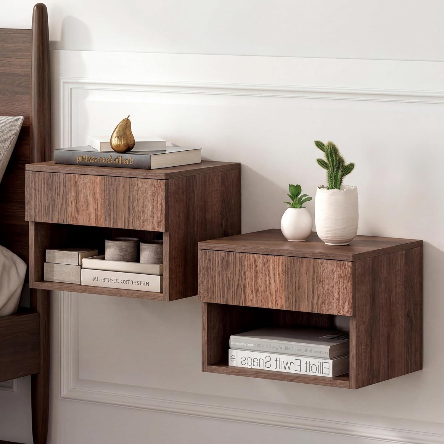 image:imageJONATHAN Y Ettore 1571 MidCentury Modern Floating Wall Mounted Nightstand with SoftClose Drawer and Cable Hole Dark Brown Set of 2 NST2002ASET2Dark Brown