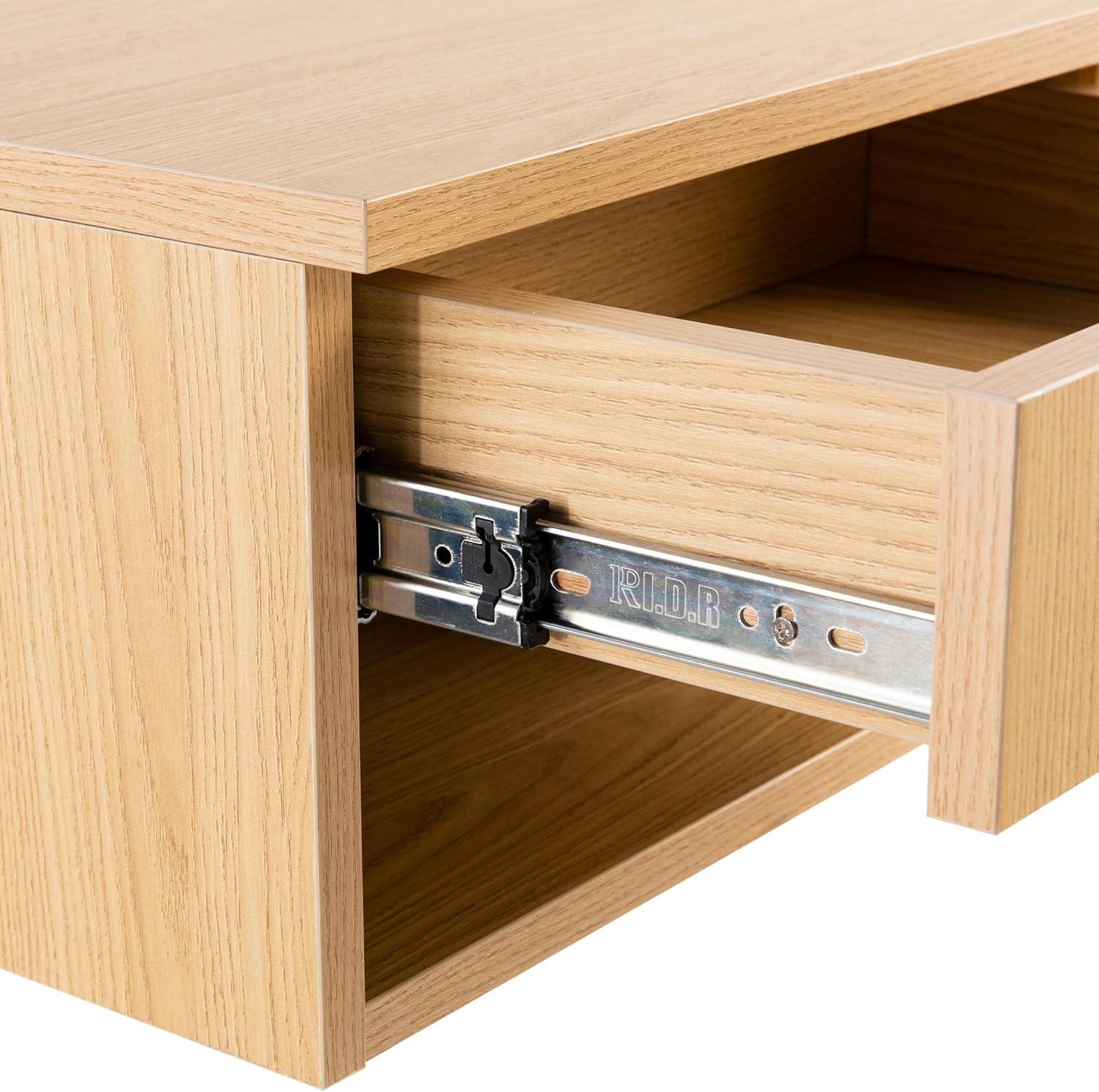 image:imageJONATHAN Y Ettore 1571 MidCentury Modern Floating Wall Mounted Nightstand with SoftClose Drawer and Cable Hole Dark Brown Set of 2 NST2002ASET2Light Oak