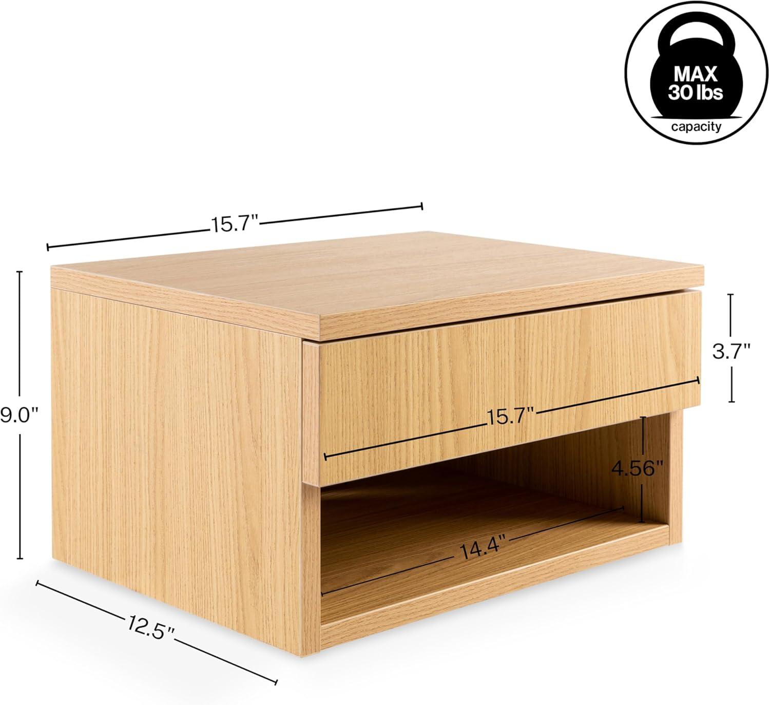 image:imageJONATHAN Y Ettore 1571 MidCentury Modern Floating Wall Mounted Nightstand with SoftClose Drawer and Cable Hole Dark Brown Set of 2 NST2002ASET2Light Oak