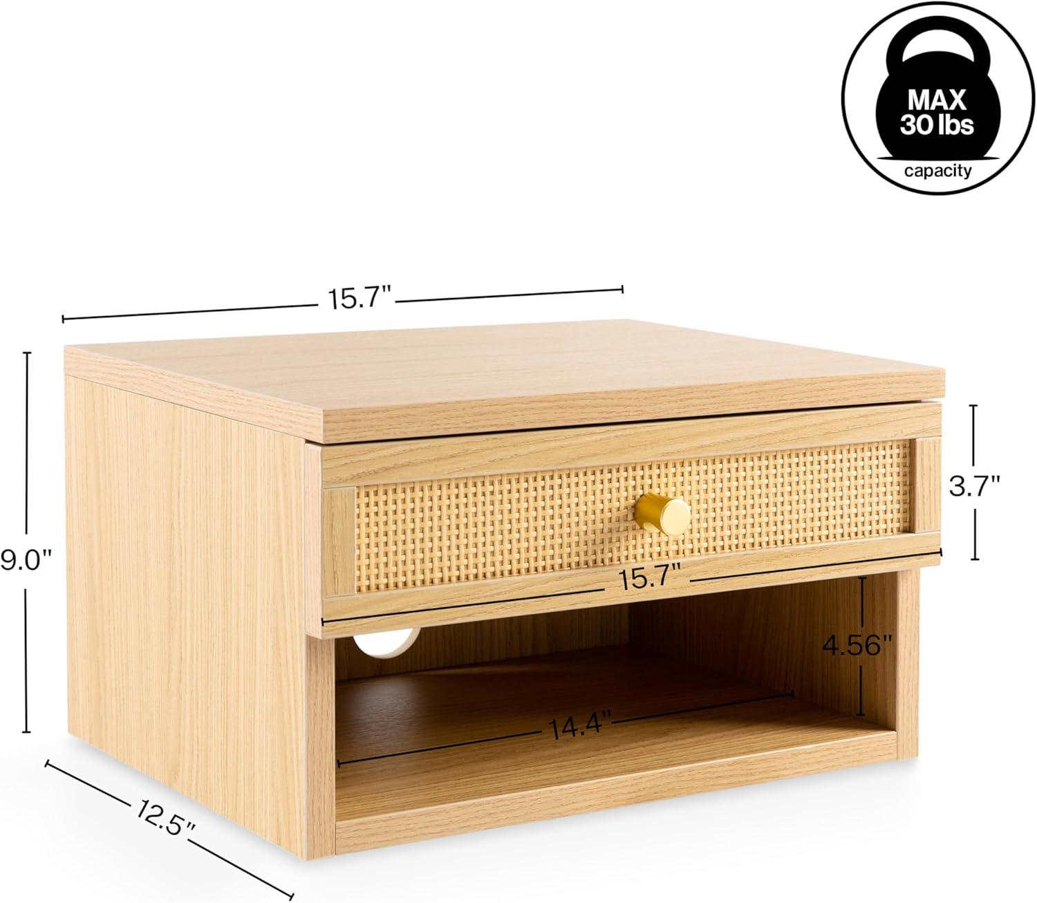 image:imageJONATHAN Y Ettore 1571 MidCentury Modern Floating Wall Mounted Nightstand with SoftClose Drawer and Cable Hole Dark Brown Set of 2 NST2002ASET2Light Oak