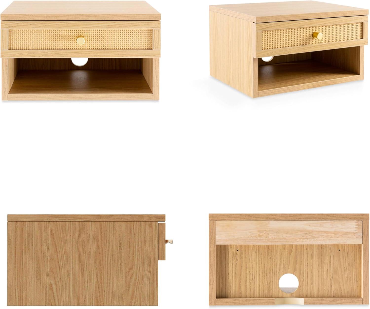 image:imageJONATHAN Y Ettore 1571 MidCentury Modern Floating Wall Mounted Nightstand with SoftClose Drawer and Cable Hole Dark Brown Set of 2 NST2002ASET2Light Oak