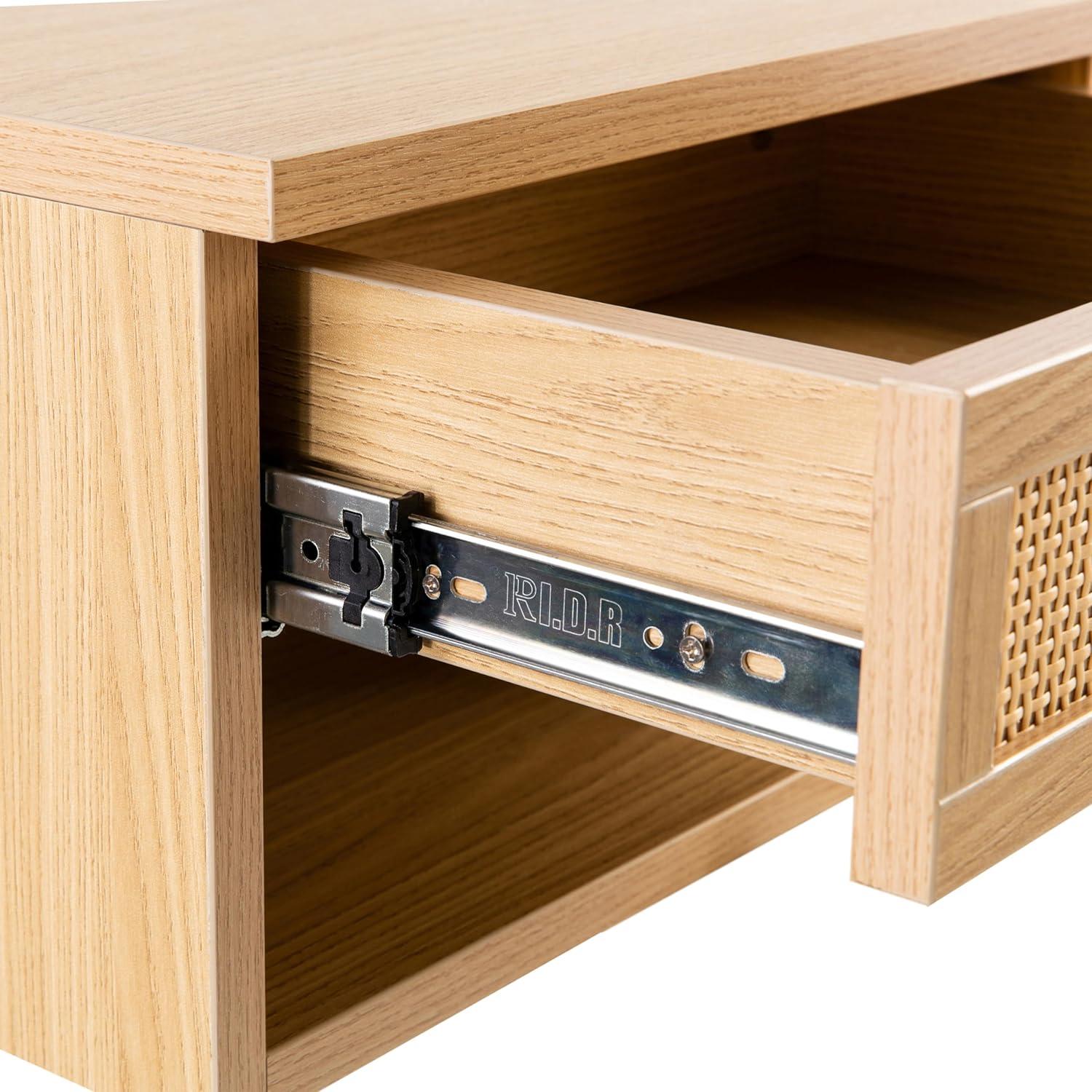 image:imageJONATHAN Y Ettore 1571 MidCentury Modern Floating Wall Mounted Nightstand with SoftClose Drawer and Cable Hole Dark Brown Set of 2 NST2002ASET2Light Oak