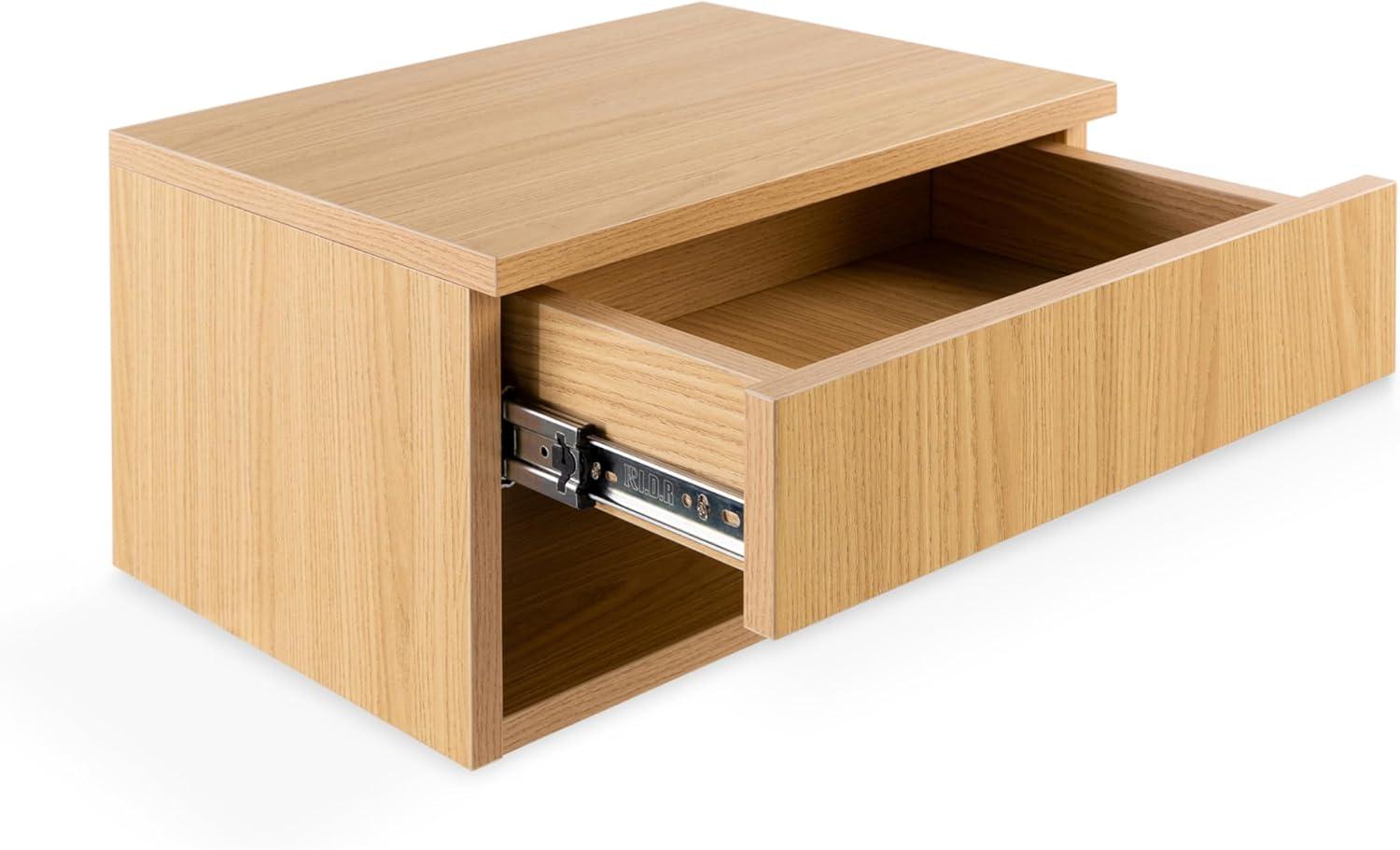 image:imageJONATHAN Y Ettore 1571 MidCentury Modern Floating Wall Mounted Nightstand with SoftClose Drawer and Cable Hole Dark Brown Set of 2 NST2002ASET2Light Oak