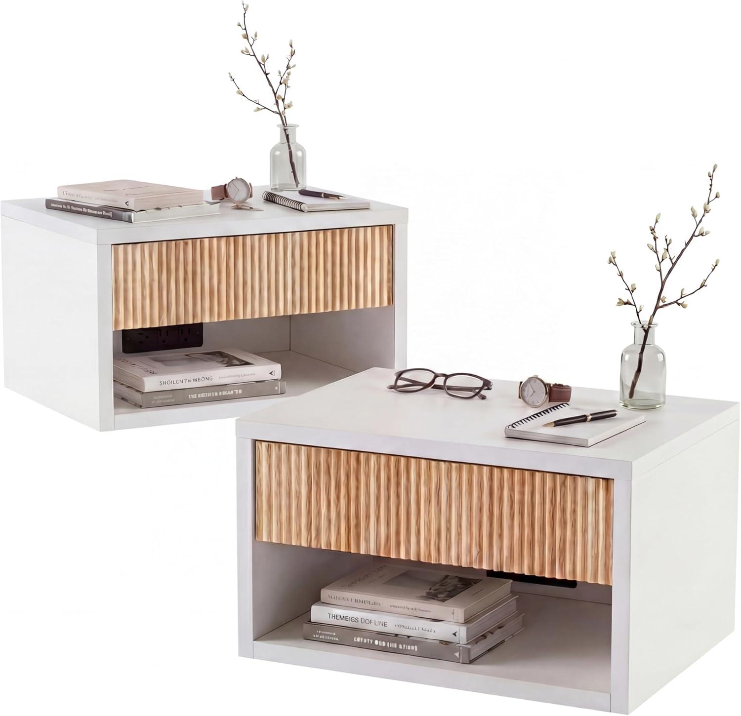 image:imageJONATHAN Y Ettore 1571 MidCentury Modern Floating Wall Mounted Nightstand with SoftClose Drawer and Cable Hole Dark Brown Set of 2 NST2002ASET2WhiteLight Oak