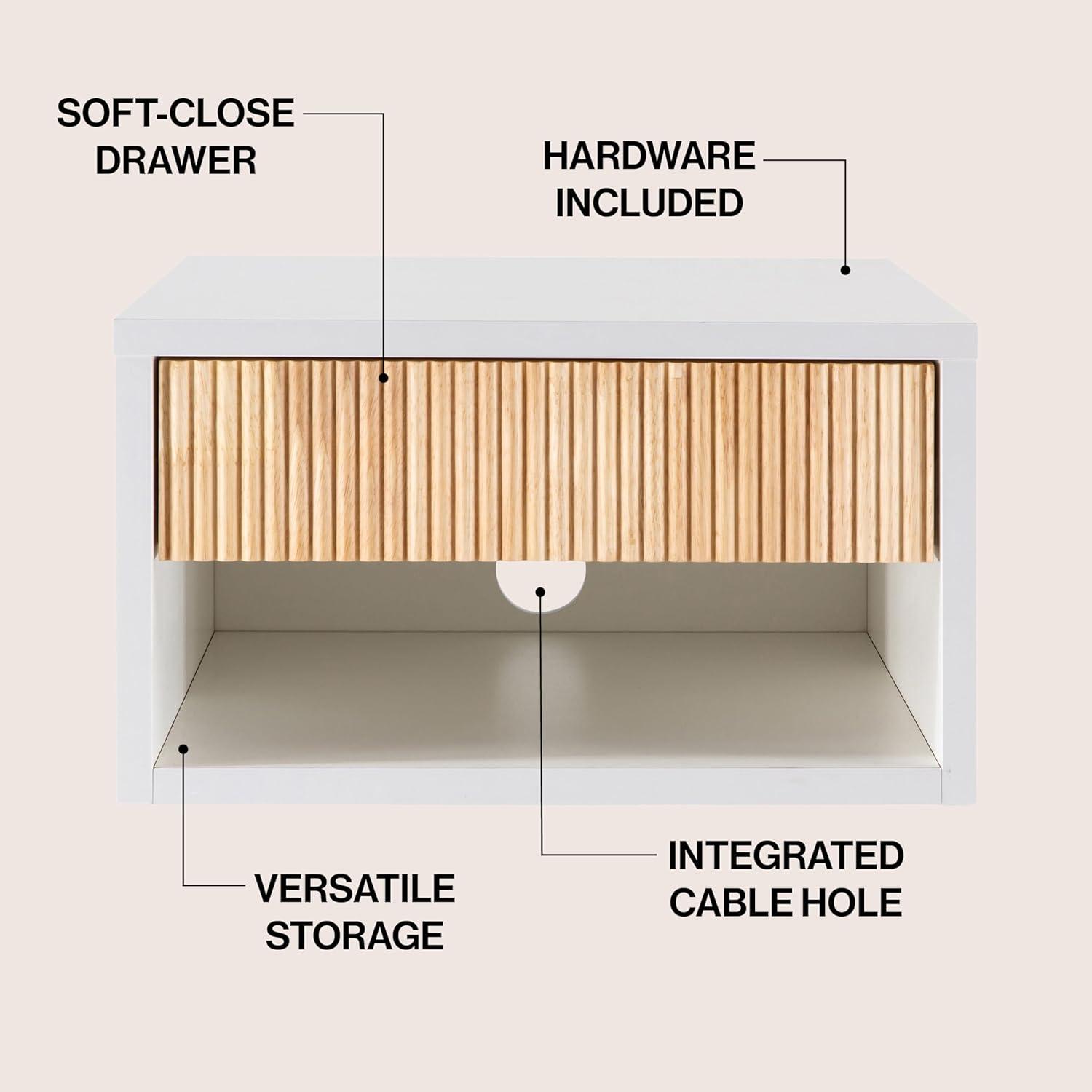 image:imageJONATHAN Y Ettore 1571 MidCentury Modern Floating Wall Mounted Nightstand with SoftClose Drawer and Cable Hole Dark Brown Set of 2 NST2002ASET2WhiteLight Oak