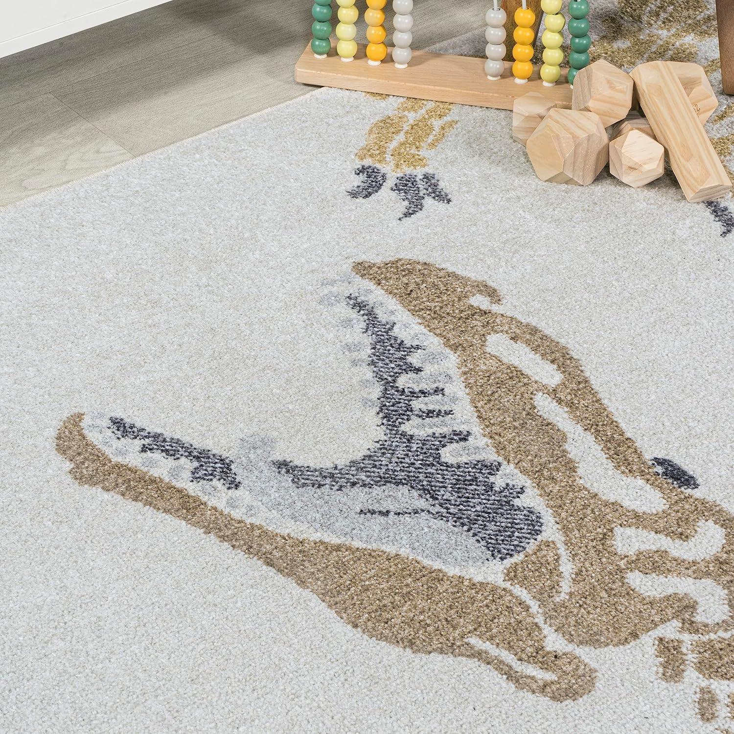 image:imageJONATHAN Y MachineWashable CreamMulti Runner Rug 2x8 Kingdarr TRex Modern Casual Kids amp Novelty for Living Room Dining Room Bedroom Kitchen EasyCleaning NonShedding KDW103A28CreamMulti