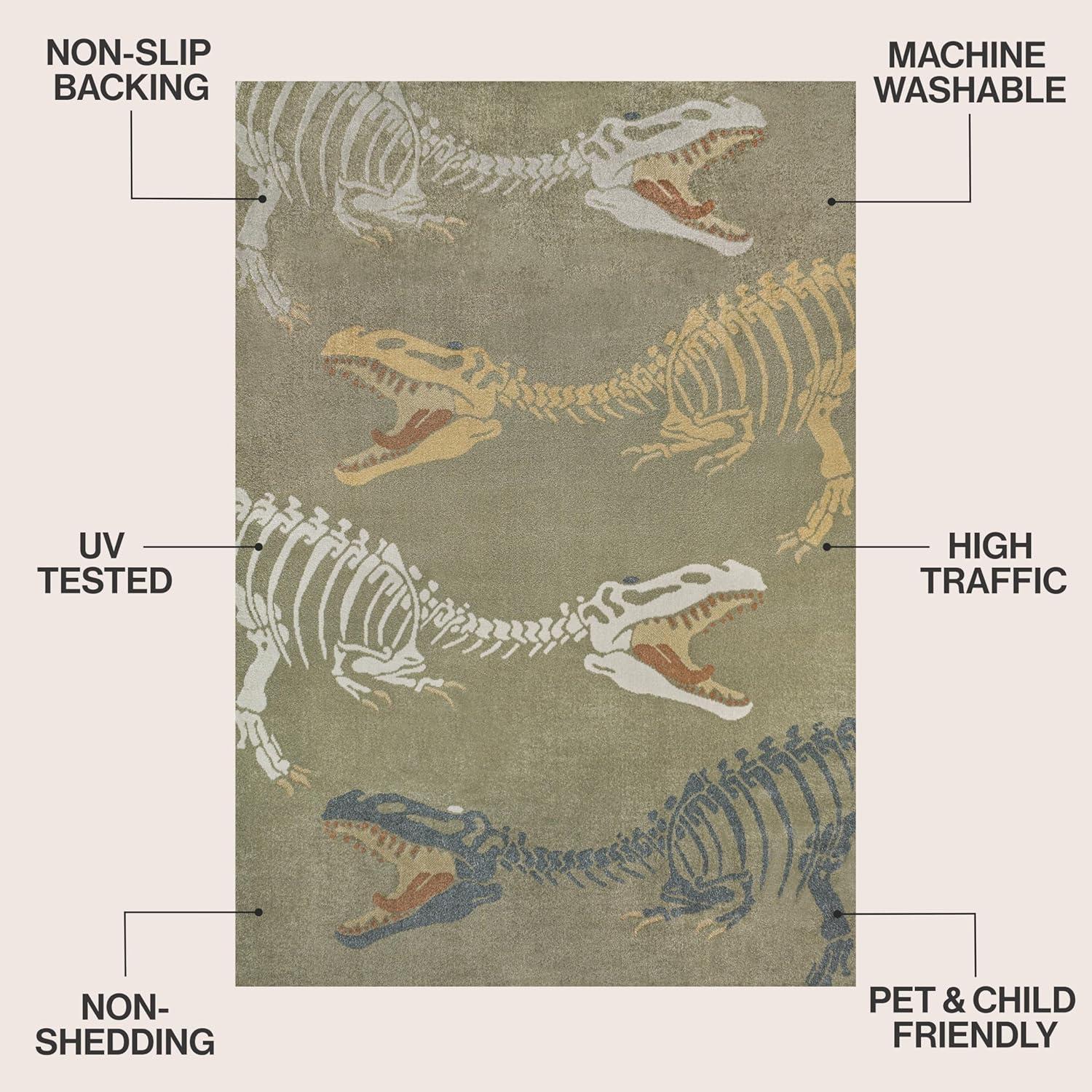 image:imageJONATHAN Y MachineWashable CreamMulti Runner Rug 2x8 Kingdarr TRex Modern Casual Kids amp Novelty for Living Room Dining Room Bedroom Kitchen EasyCleaning NonShedding KDW103A28GreenMulti