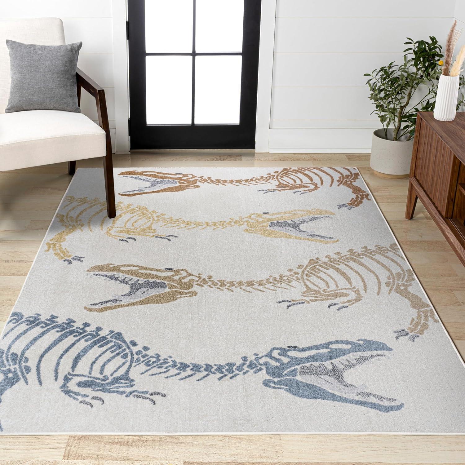 image:imageJONATHAN Y MachineWashable CreamMulti Runner Rug 2x8 Kingdarr TRex Modern Casual Kids amp Novelty for Living Room Dining Room Bedroom Kitchen EasyCleaning NonShedding KDW103A28CreamMulti