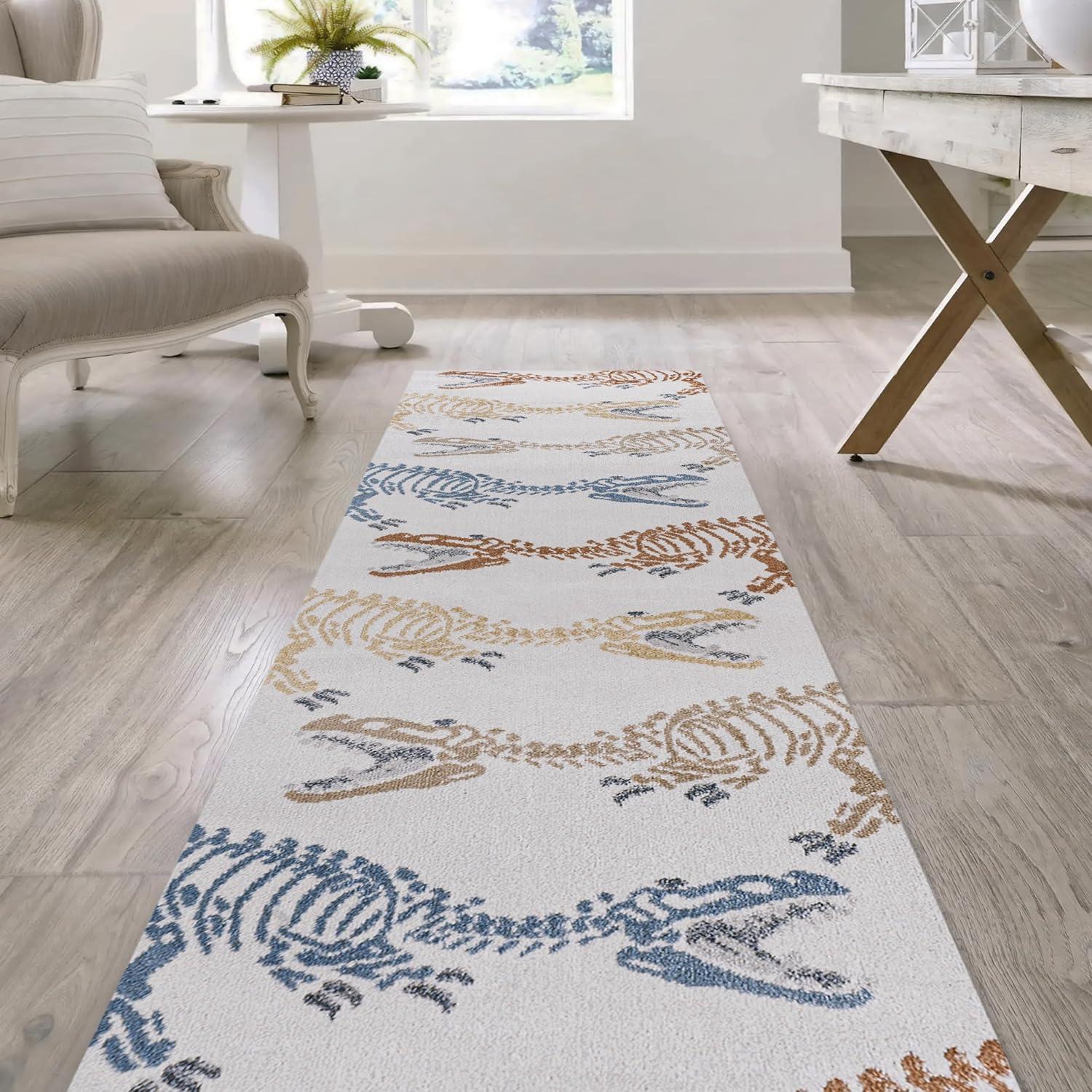 image:imageJONATHAN Y MachineWashable CreamMulti Runner Rug 2x8 Kingdarr TRex Modern Casual Kids amp Novelty for Living Room Dining Room Bedroom Kitchen EasyCleaning NonShedding KDW103A28CreamMulti