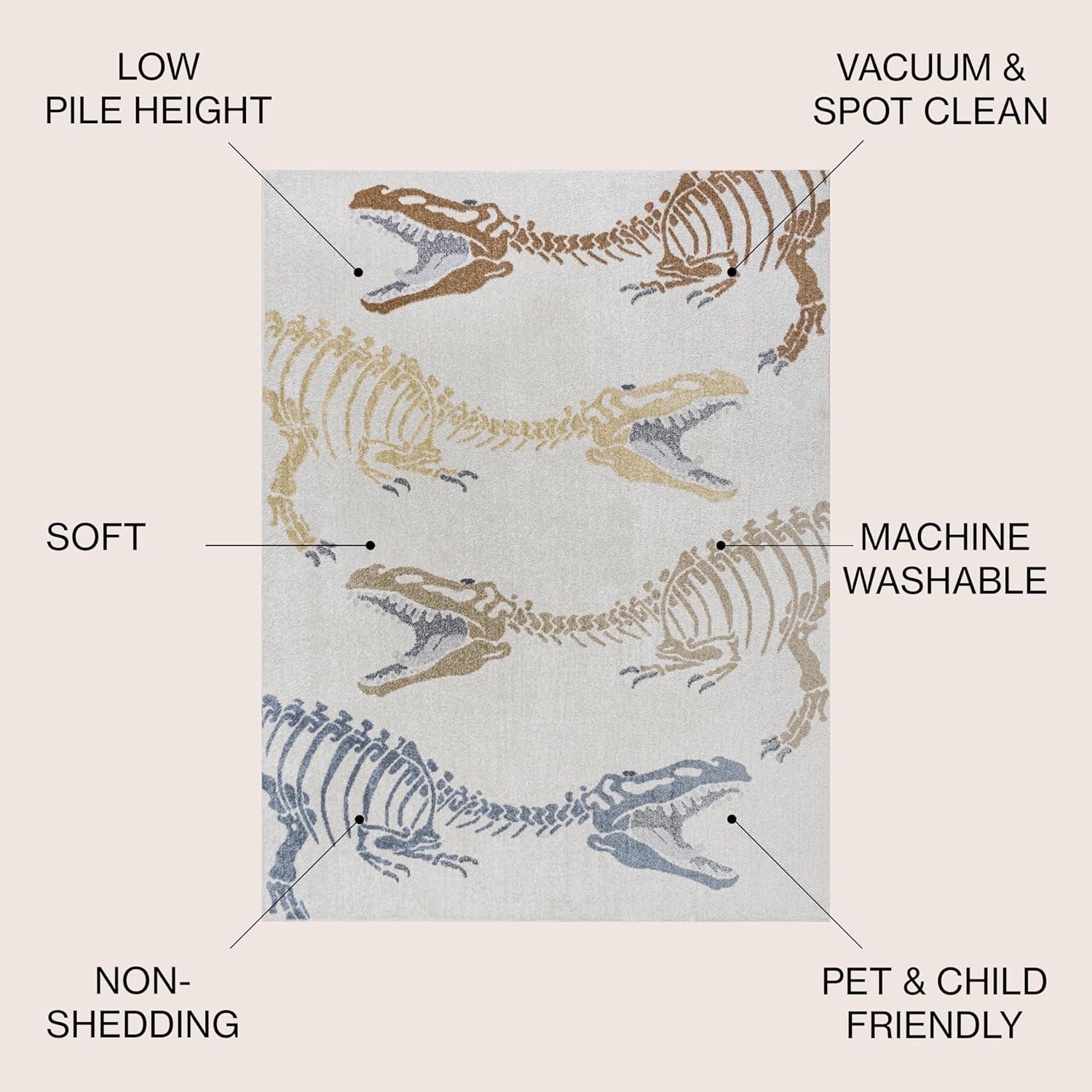 image:imageJONATHAN Y MachineWashable CreamMulti Runner Rug 2x8 Kingdarr TRex Modern Casual Kids amp Novelty for Living Room Dining Room Bedroom Kitchen EasyCleaning NonShedding KDW103A28CreamMulti