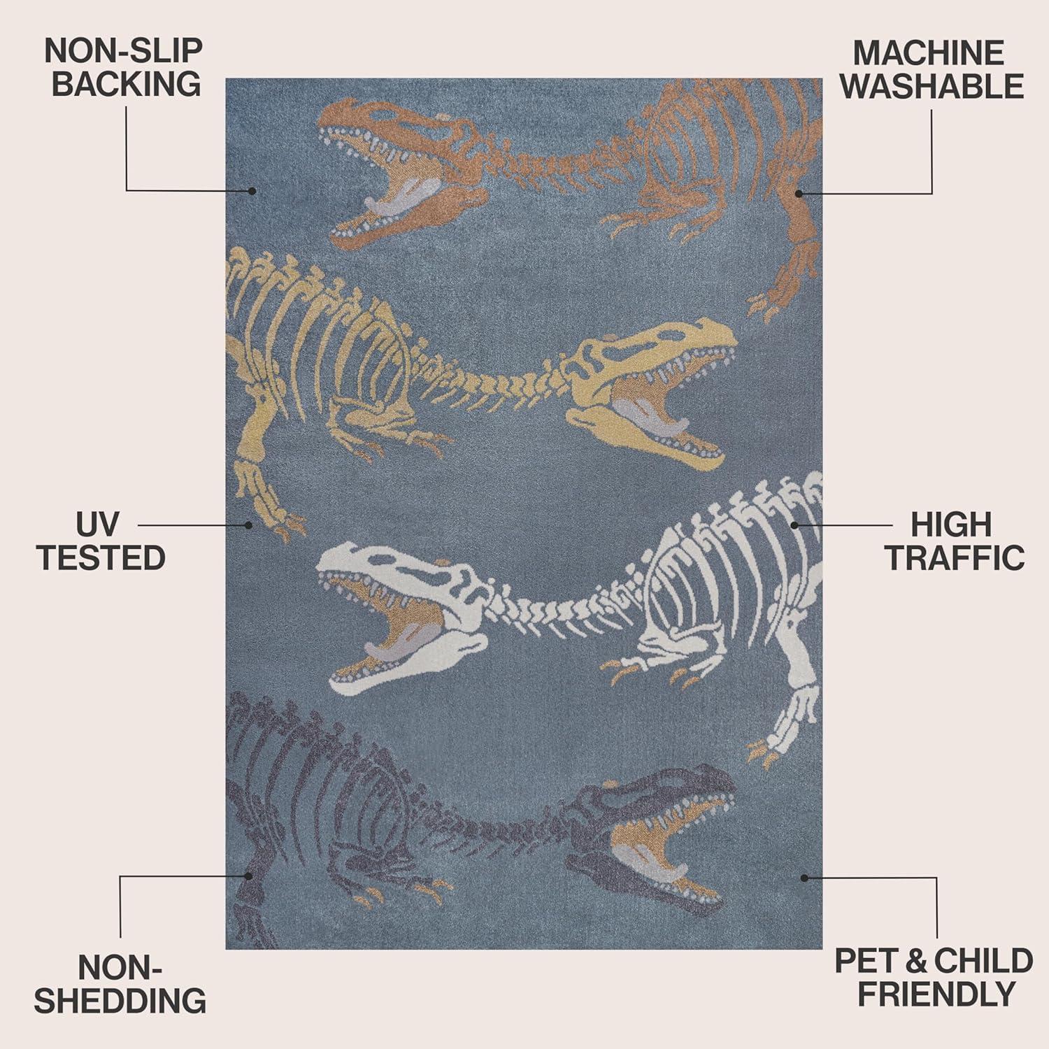 image:imageJONATHAN Y MachineWashable CreamMulti Runner Rug 2x8 Kingdarr TRex Modern Casual Kids amp Novelty for Living Room Dining Room Bedroom Kitchen EasyCleaning NonShedding KDW103A28NavyMulti