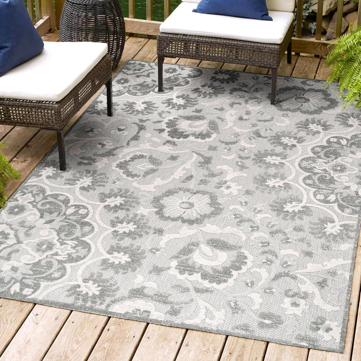 image:imageJONATHAN Y Medallion HighLow Indoor Outdoor Area Rug 3X5 Light GrayIvory Lucena Modern for Backyard Patio Porch EasyCleaning High Traffic PetFriendly NonShedding AMC104A34 x 6 Rectangular