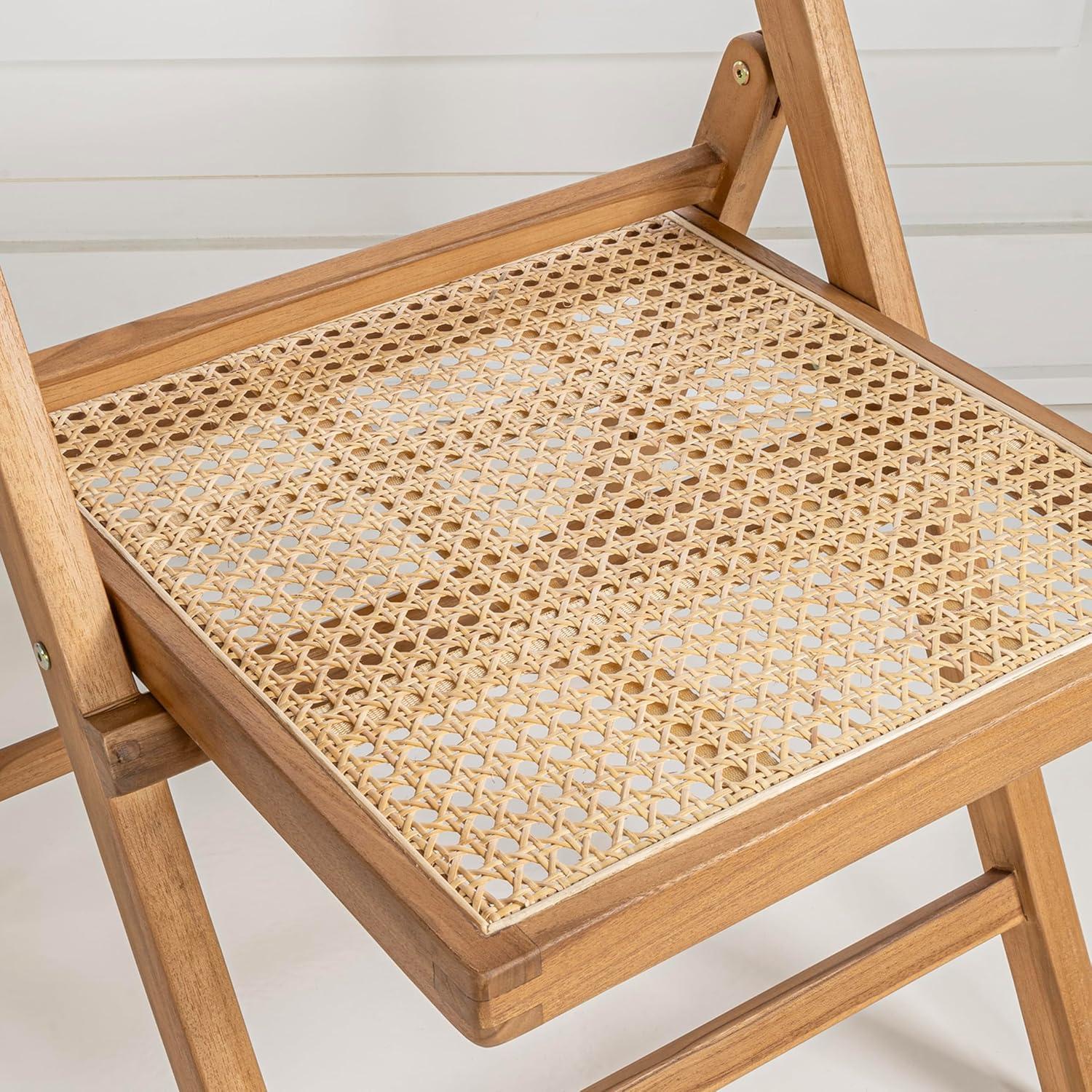 image:imageJONATHAN Y MidCentury Vintage Wood Rattan Folding Chair Foldable Dining Accent Seat for Living Room Set of 2 Black FLD1000CSET2Light Brown
