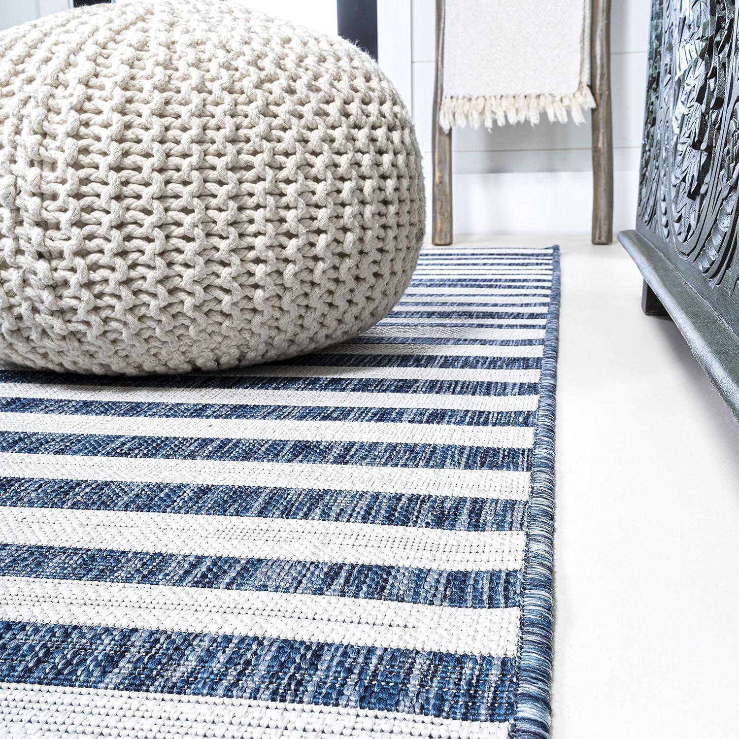image:imageJONATHAN Y Offset Stripe Indoor Outdoor Area Rug 3X5 BlackIvory Sukie Modern for Backyard Patio Porch EasyCleaning High Traffic PetFriendly NonShedding SMB133F3BlueIvory