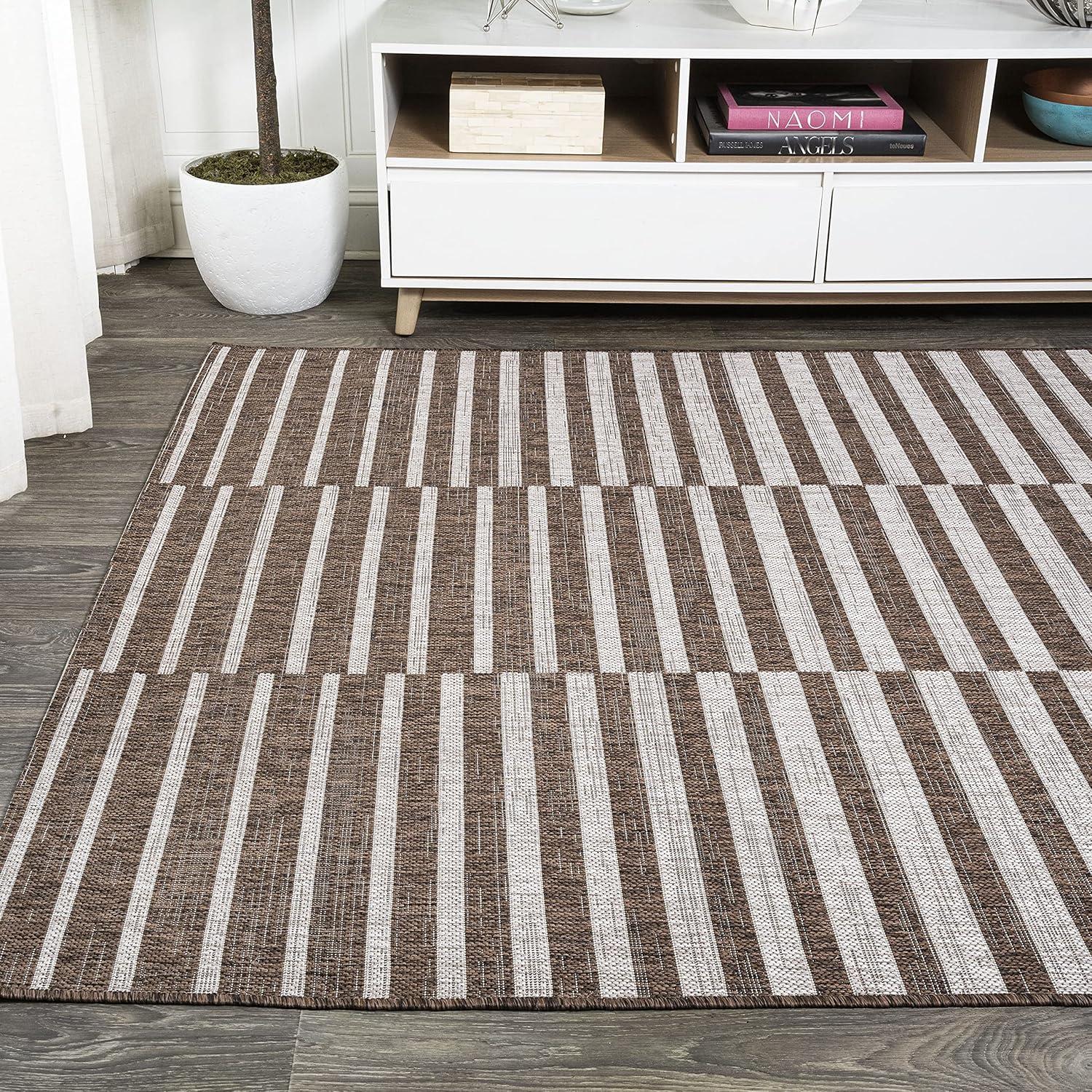 image:imageJONATHAN Y Offset Stripe Indoor Outdoor Area Rug 3X5 BlackIvory Sukie Modern for Backyard Patio Porch EasyCleaning High Traffic PetFriendly NonShedding SMB133F3BrownBeige