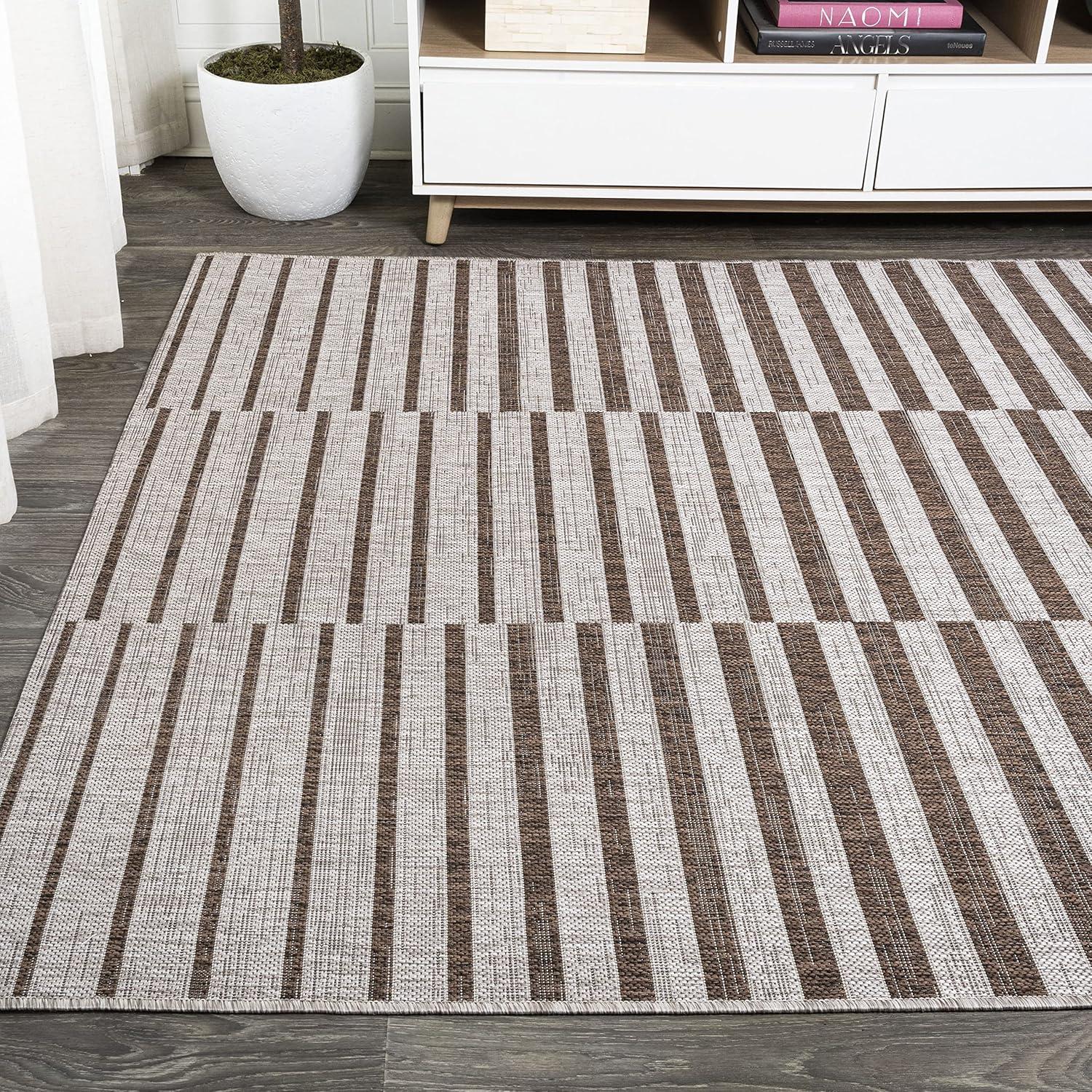 image:imageJONATHAN Y Offset Stripe Indoor Outdoor Area Rug 3X5 BlackIvory Sukie Modern for Backyard Patio Porch EasyCleaning High Traffic PetFriendly NonShedding SMB133F3BeigeBrown