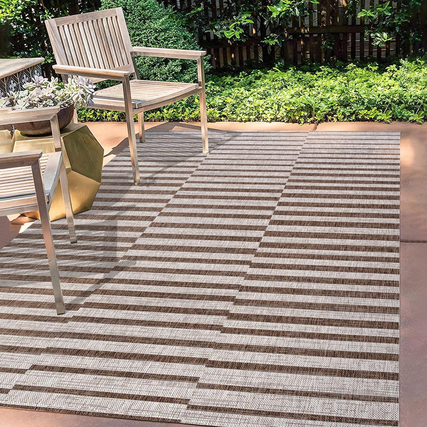 image:imageJONATHAN Y Offset Stripe Indoor Outdoor Area Rug 3X5 BlackIvory Sukie Modern for Backyard Patio Porch EasyCleaning High Traffic PetFriendly NonShedding SMB133F3BeigeBrown