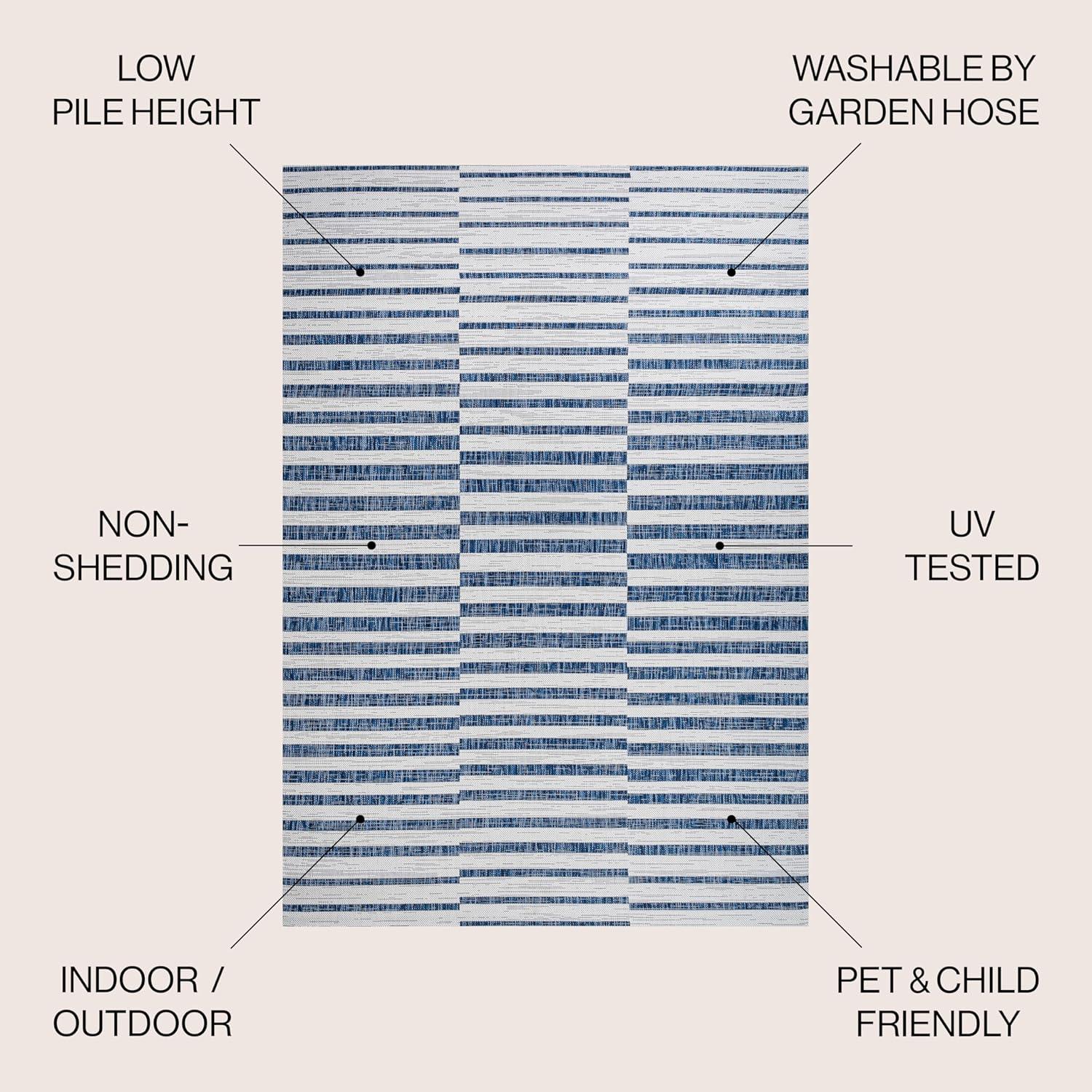 image:imageJONATHAN Y Offset Stripe Indoor Outdoor Area Rug 3X5 BlackIvory Sukie Modern for Backyard Patio Porch EasyCleaning High Traffic PetFriendly NonShedding SMB133F3IvoryBlue