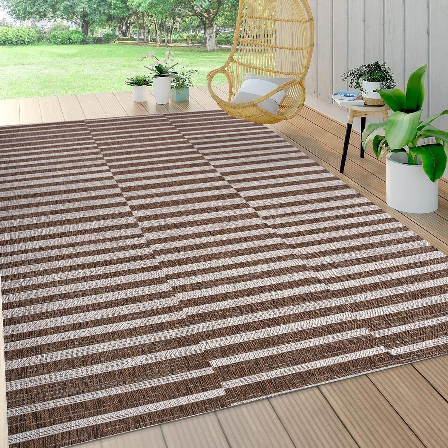 image:imageJONATHAN Y Offset Stripe Indoor Outdoor Area Rug 3X5 BlackIvory Sukie Modern for Backyard Patio Porch EasyCleaning High Traffic PetFriendly NonShedding SMB133F3BrownBeige