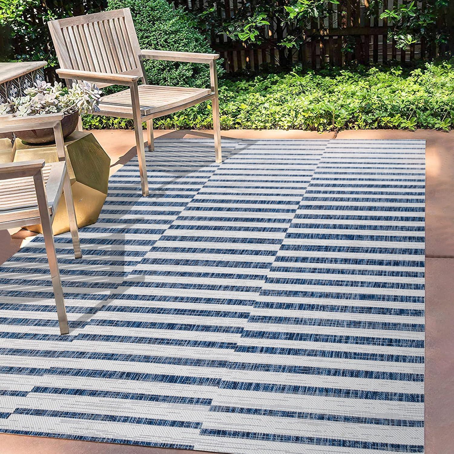 image:imageJONATHAN Y Offset Stripe Indoor Outdoor Area Rug 3X5 BlackIvory Sukie Modern for Backyard Patio Porch EasyCleaning High Traffic PetFriendly NonShedding SMB133F3IvoryBlue
