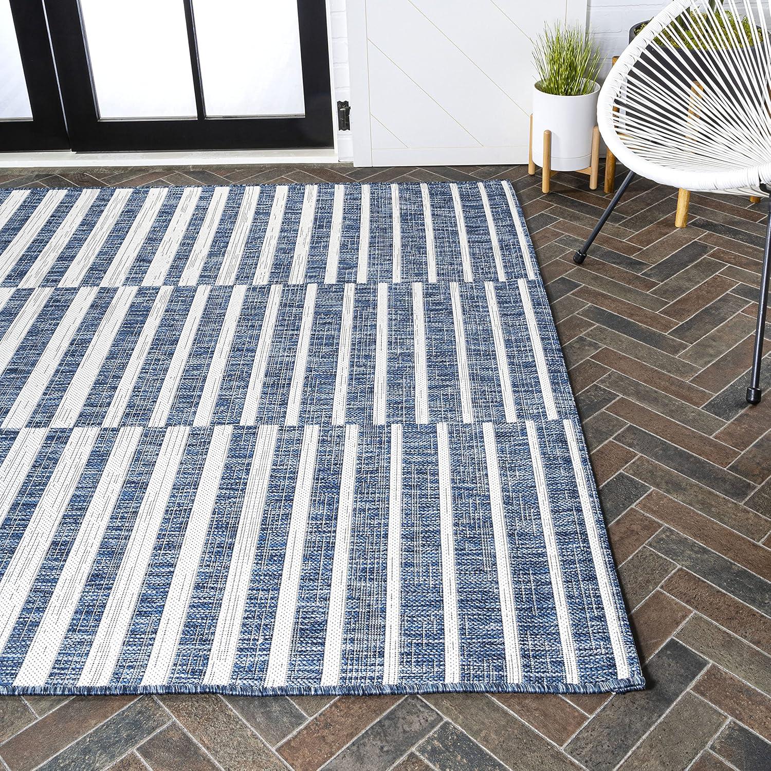 image:imageJONATHAN Y Offset Stripe Indoor Outdoor Area Rug 3X5 BlackIvory Sukie Modern for Backyard Patio Porch EasyCleaning High Traffic PetFriendly NonShedding SMB133F3BlueIvory