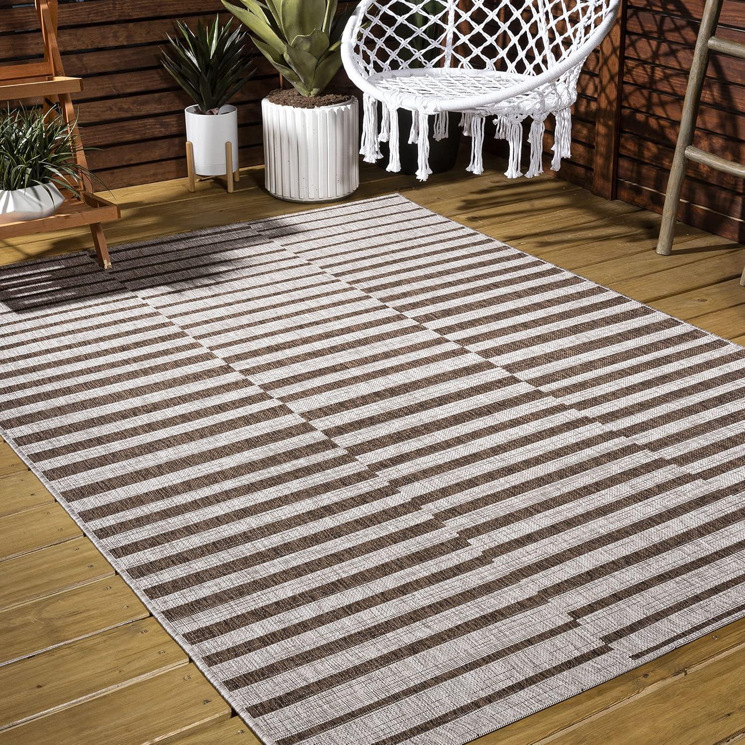 image:imageJONATHAN Y Offset Stripe Indoor Outdoor Area Rug 3X5 BlackIvory Sukie Modern for Backyard Patio Porch EasyCleaning High Traffic PetFriendly NonShedding SMB133F3BeigeBrown