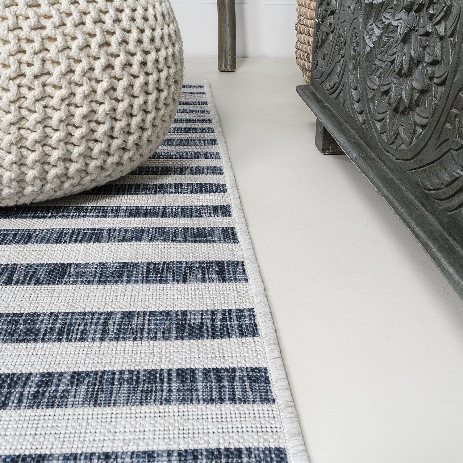 image:imageJONATHAN Y Offset Stripe Indoor Outdoor Area Rug 3X5 BlackIvory Sukie Modern for Backyard Patio Porch EasyCleaning High Traffic PetFriendly NonShedding SMB133F3IvoryBlue